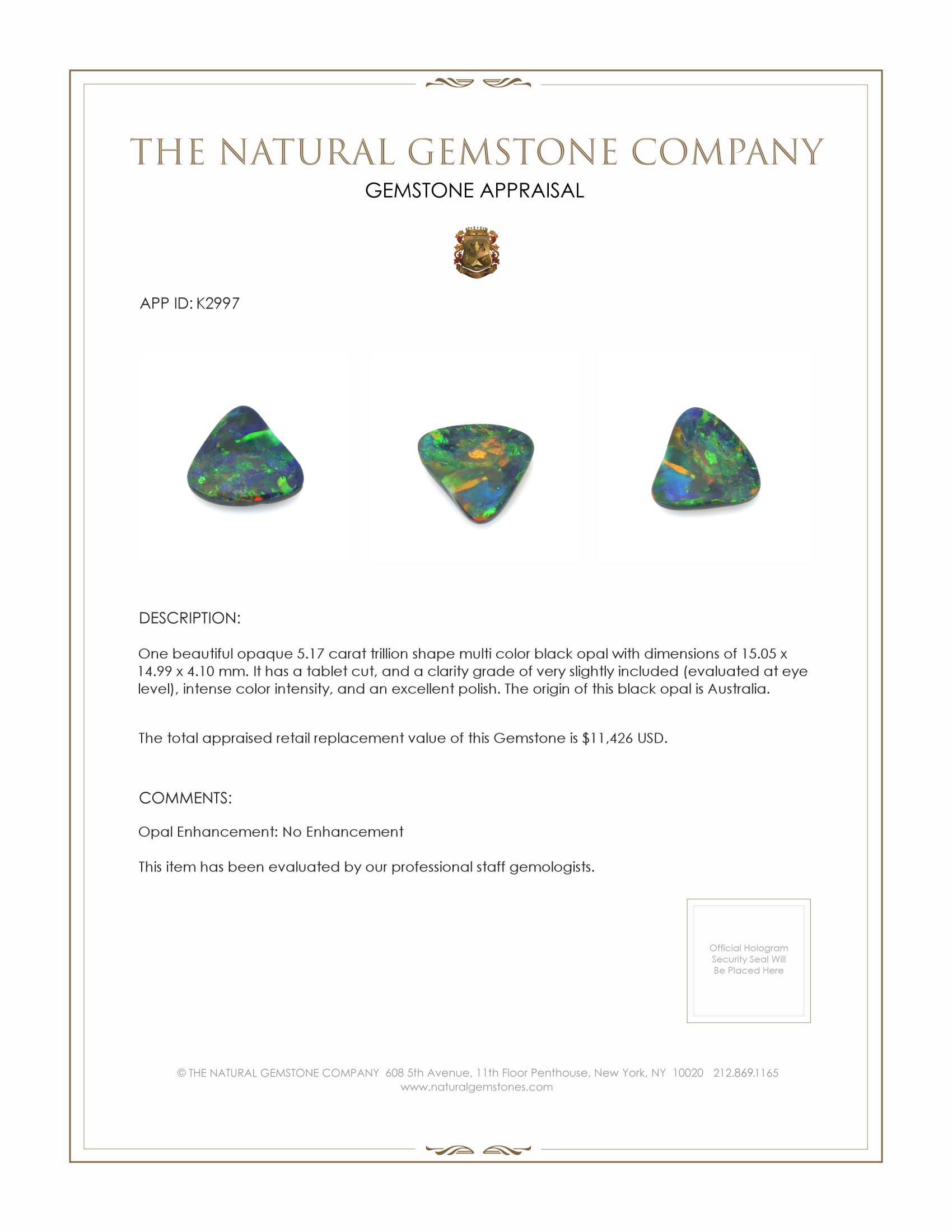 5.17 Ct. Multi Color Black Opal (Dark Opal) from Australia