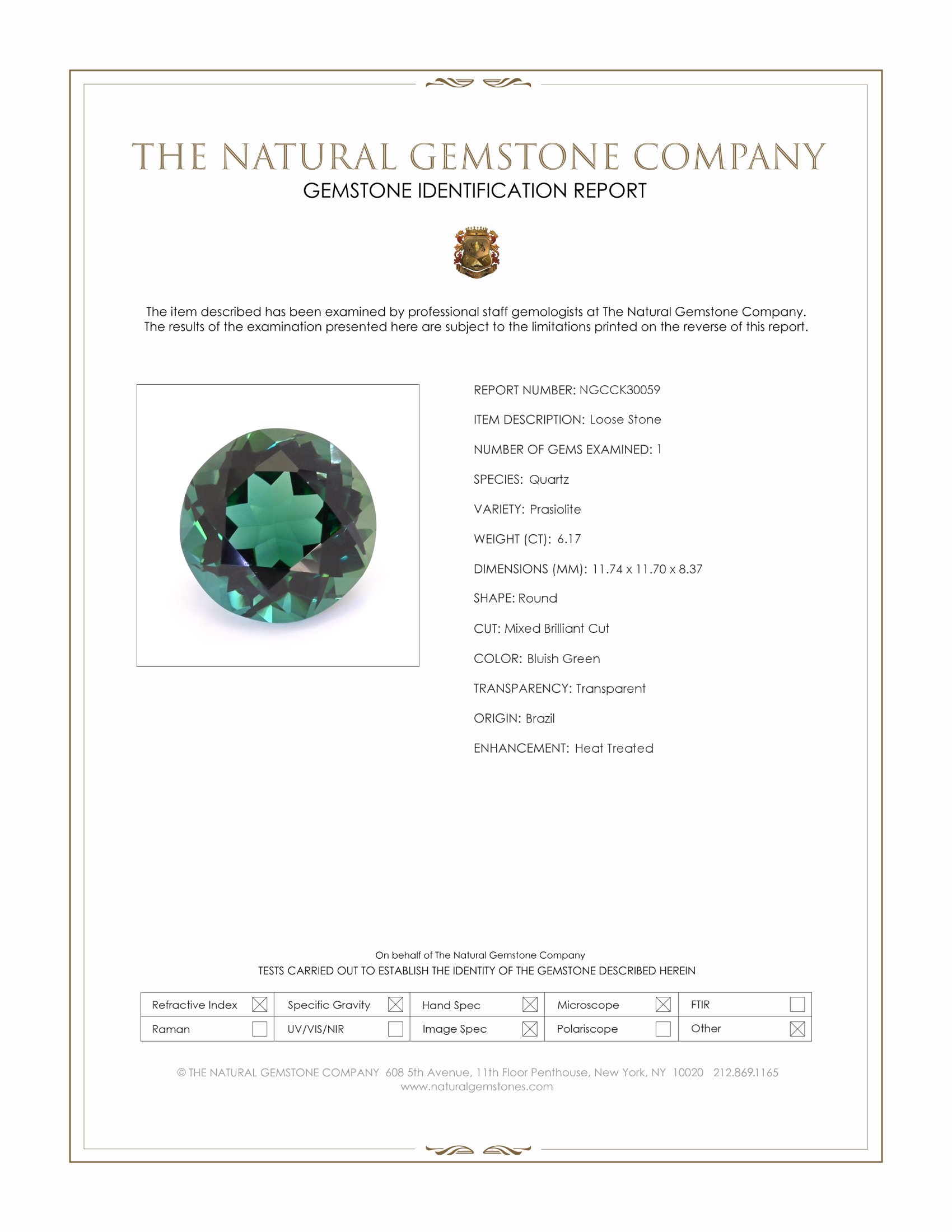 6.17 Ct. Bluish Green Prasiolite from Brazil