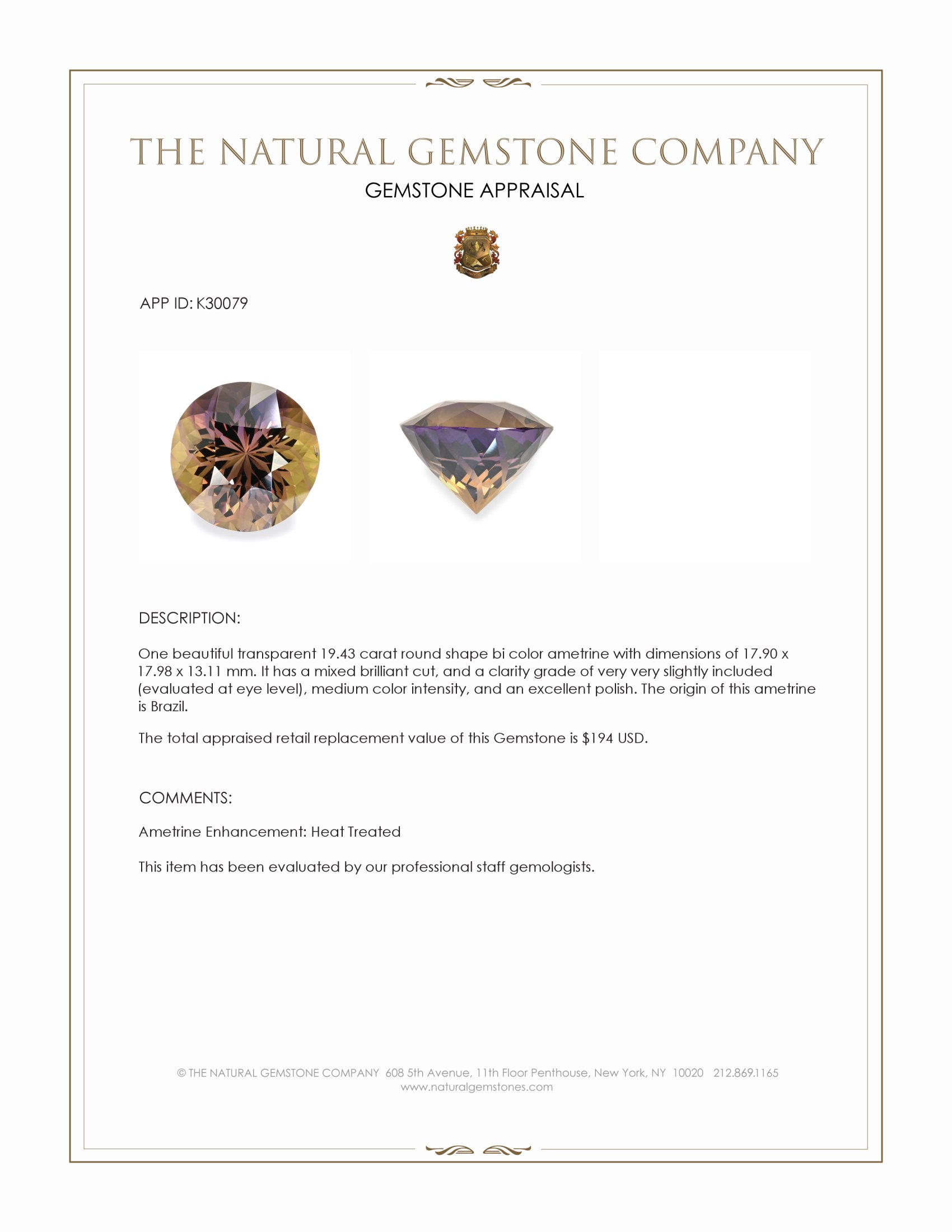19.43 Ct. Bi Color Ametrine from Brazil