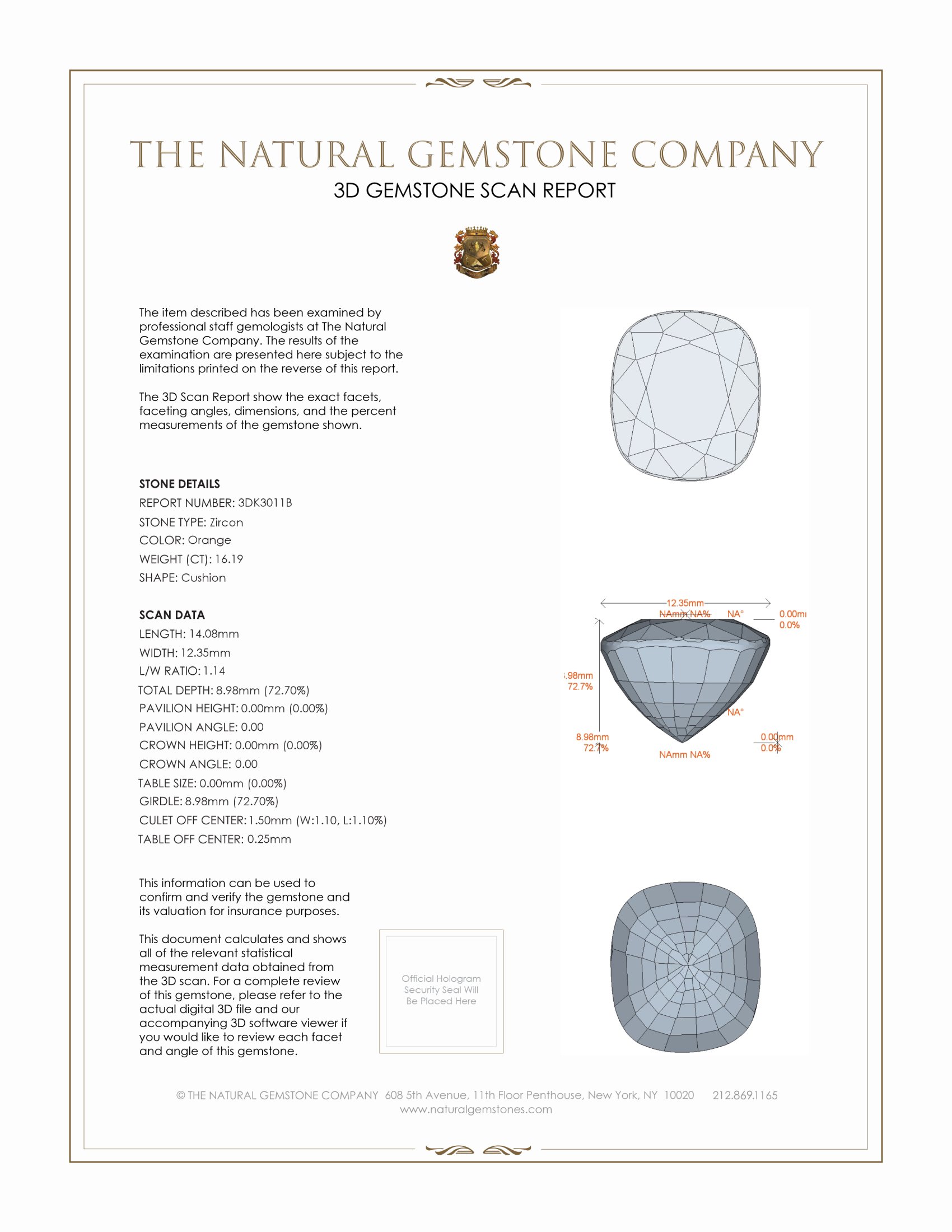 16.19 Ct. Zircon from Ceylon (Sri Lanka)