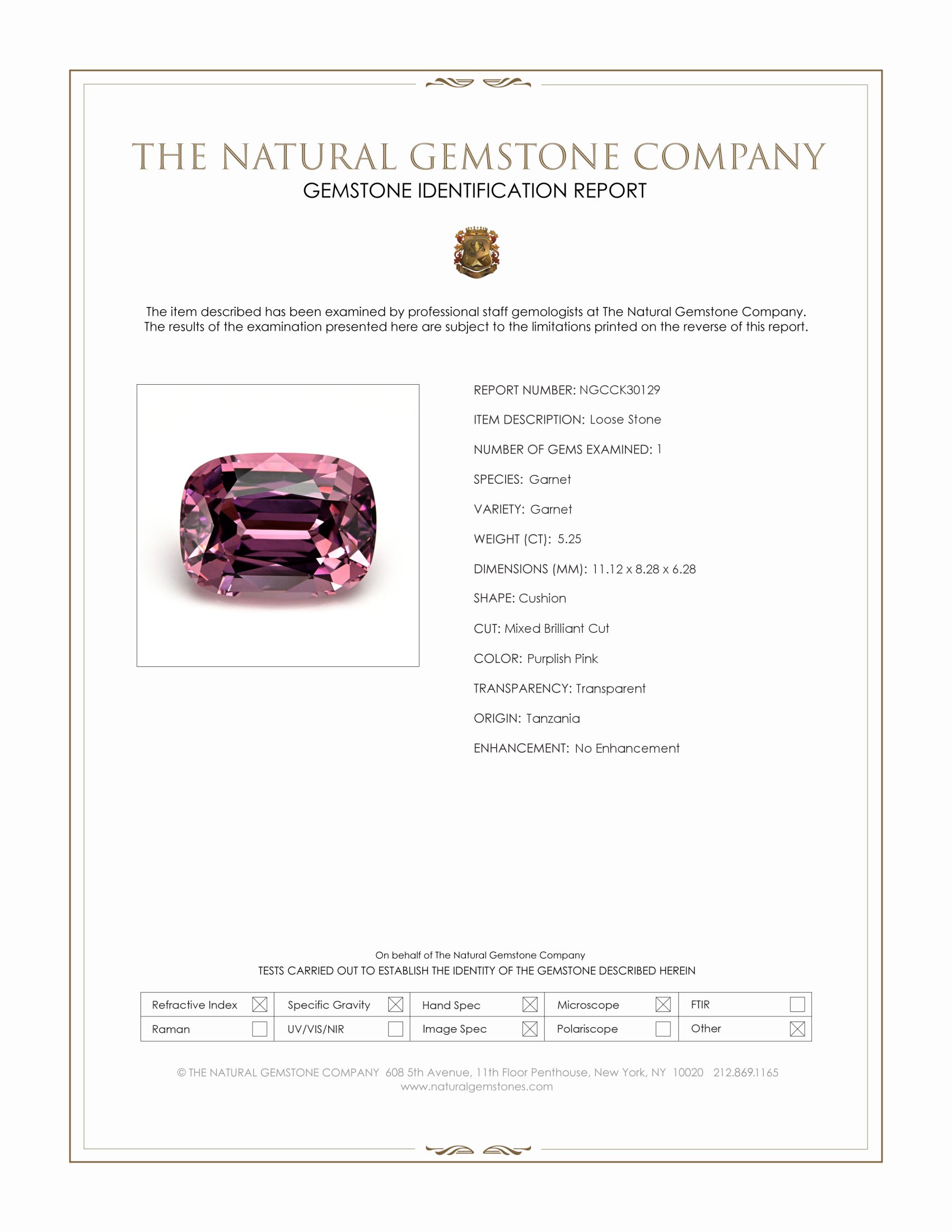 5.25 Ct. Purplish Pink Garnet from Tanzania