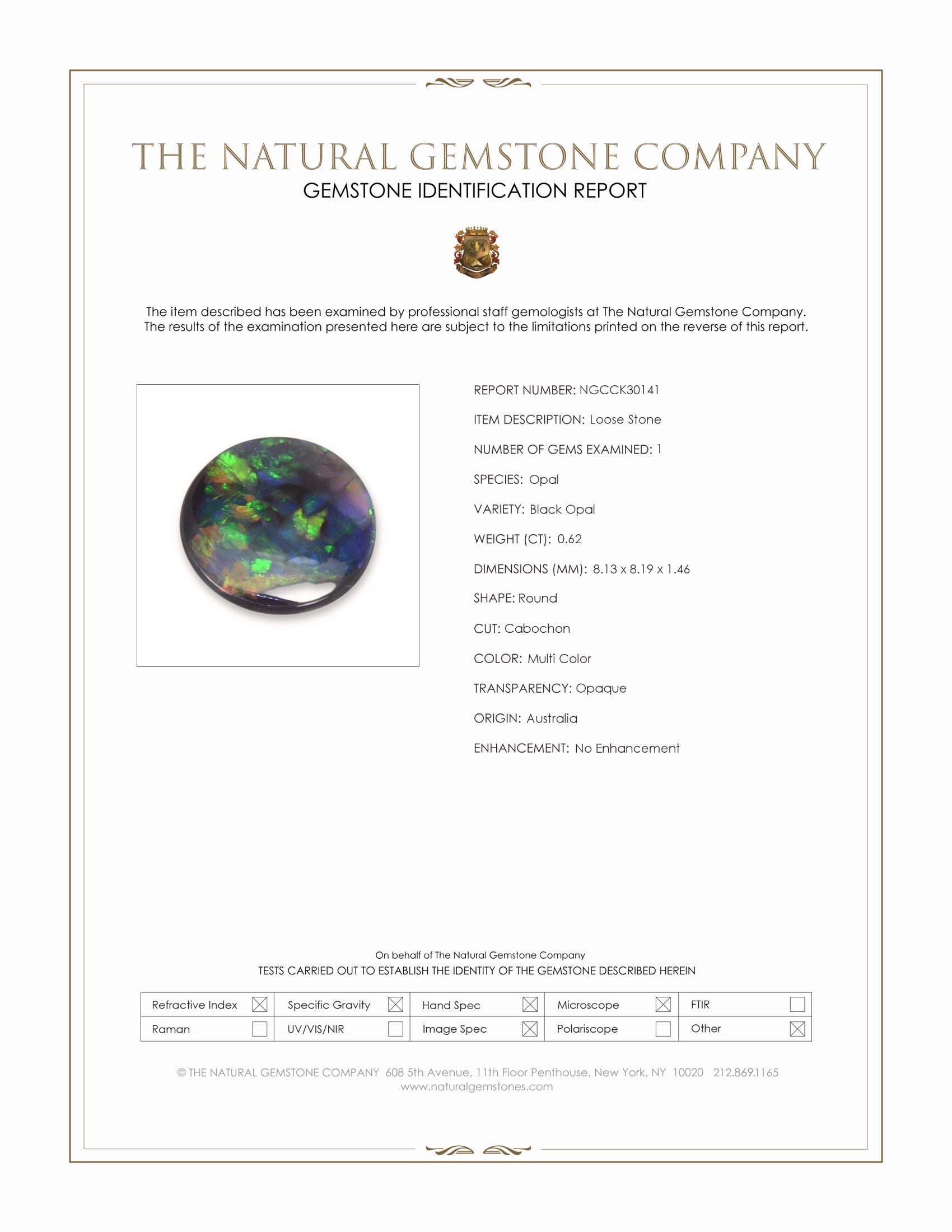 0.62 Ct. Multi Color Cabochon Black Opal (Dark Opal) from Australia