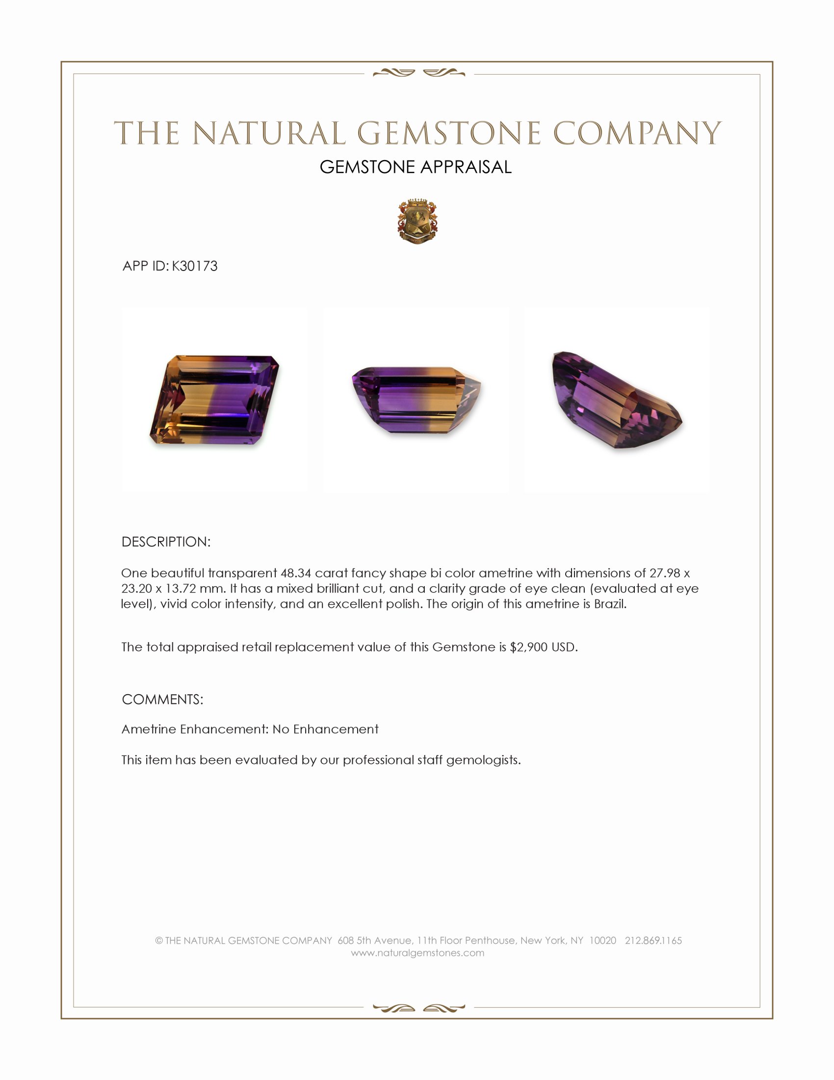 48.34 Ct. Bi Color Ametrine from Brazil