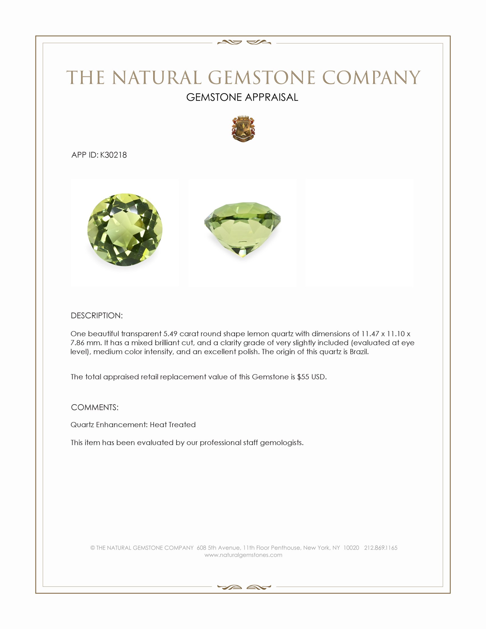 5.49 Ct. Lemon Quartz from Brazil