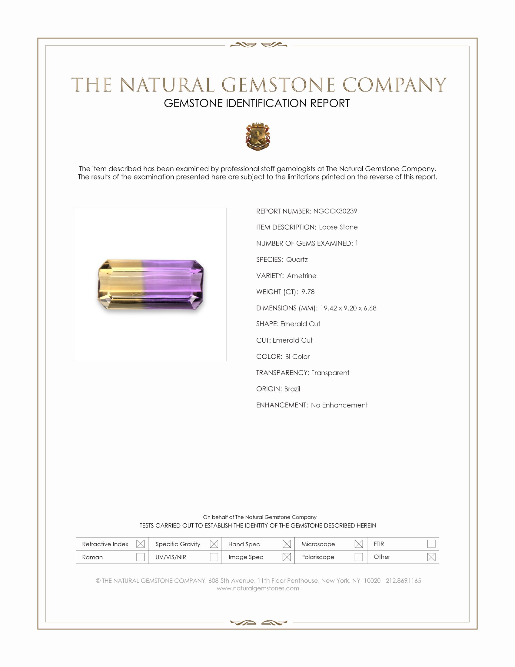 9.78 Ct. Bi Color Ametrine from Brazil