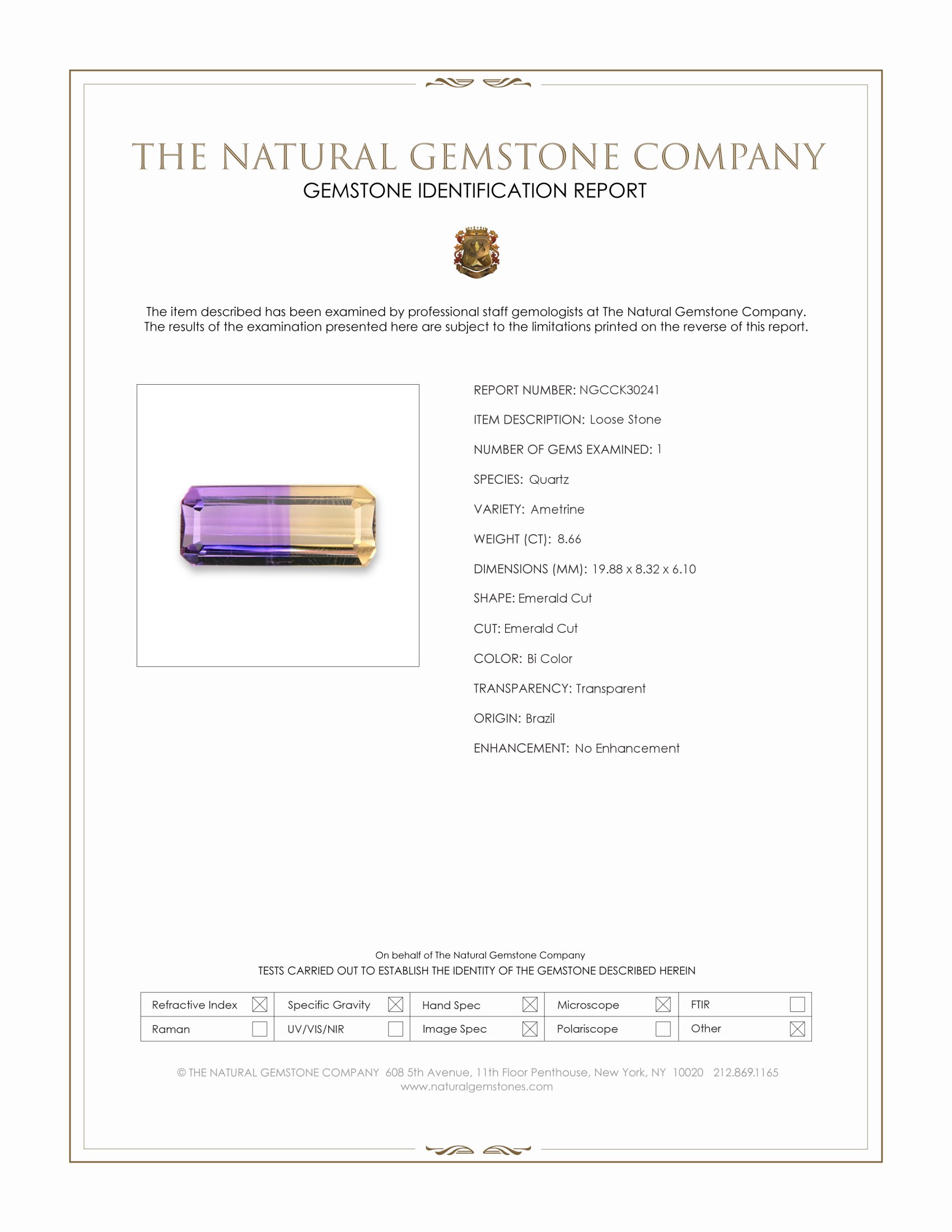 8.66 Ct. Bi Color Ametrine from Brazil