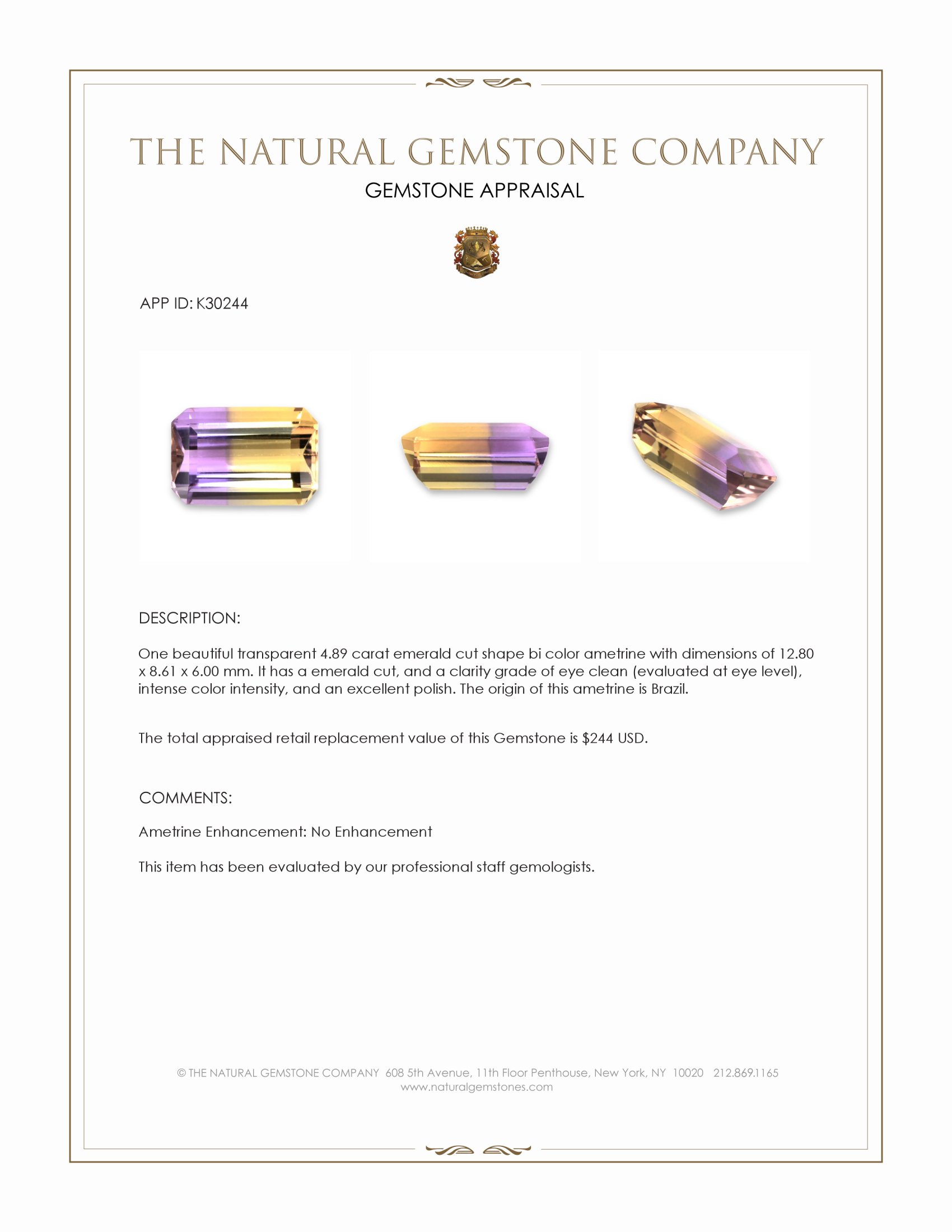 4.89 Ct. Bi Color Ametrine from Brazil