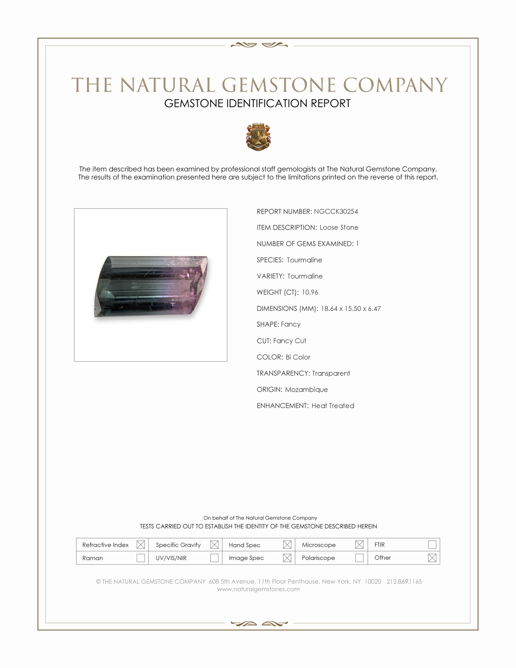 10.96 Ct. Bi Color Tourmaline from Mozambique