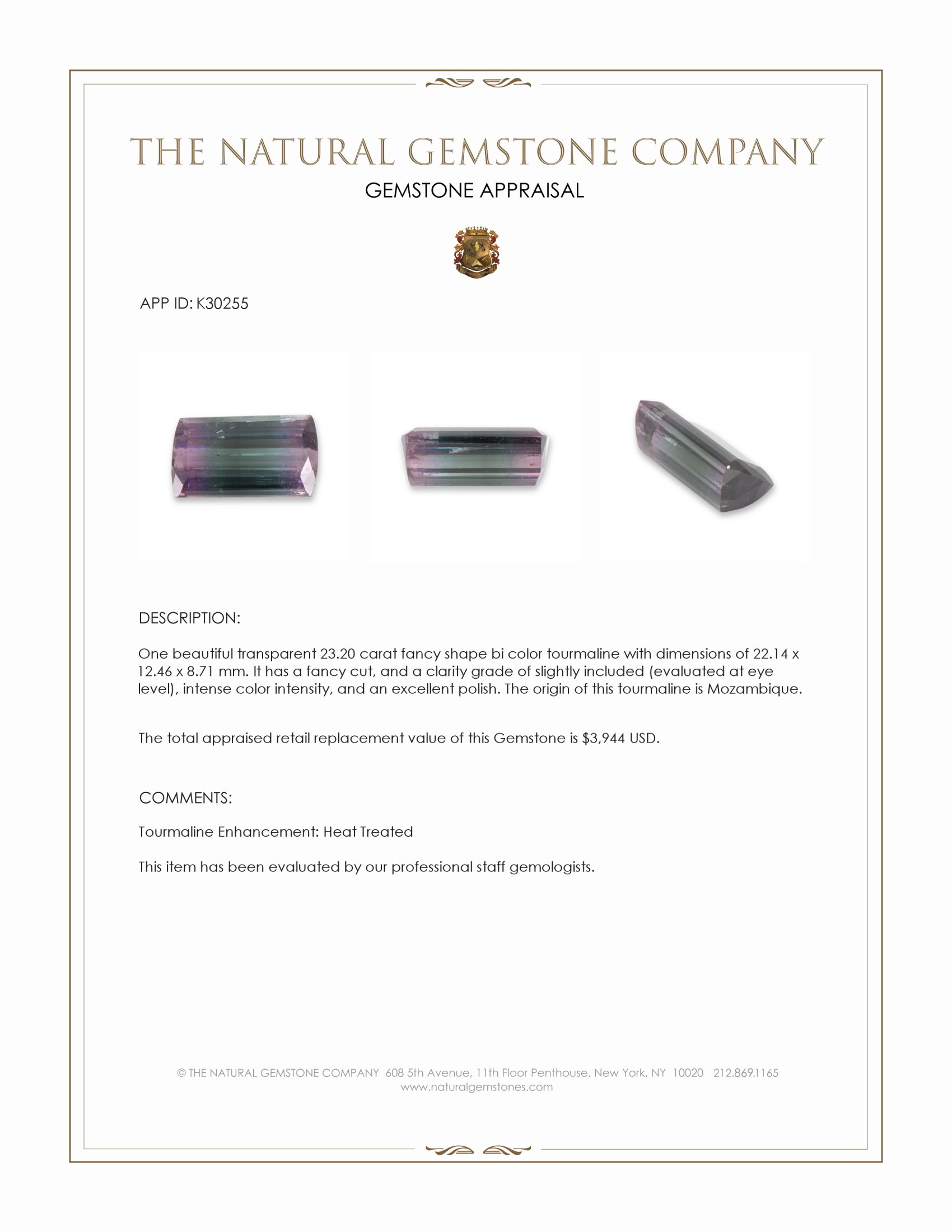 23.20 Ct. Bi Color Tourmaline from Mozambique