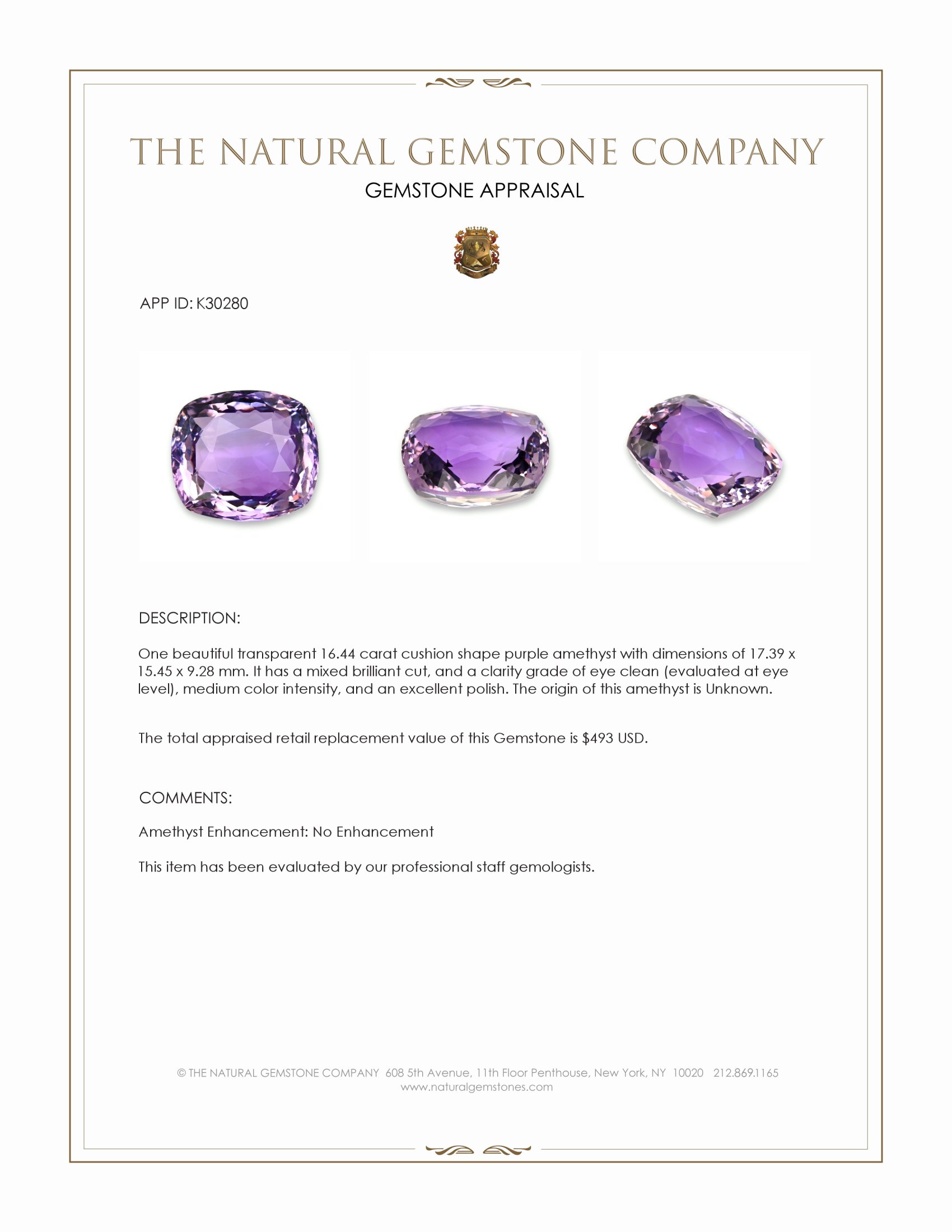 16.44 Ct. Purple Amethyst