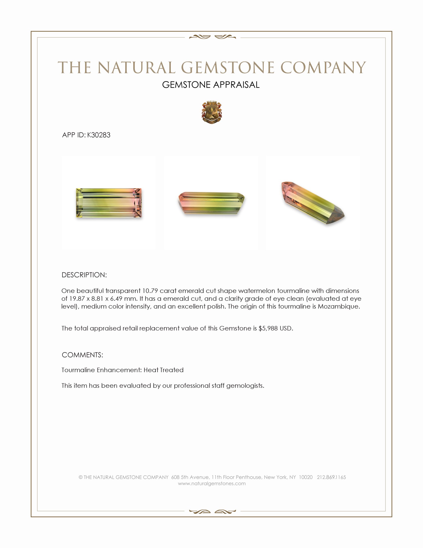10.79 Ct. Watermelon Tourmaline from Mozambique
