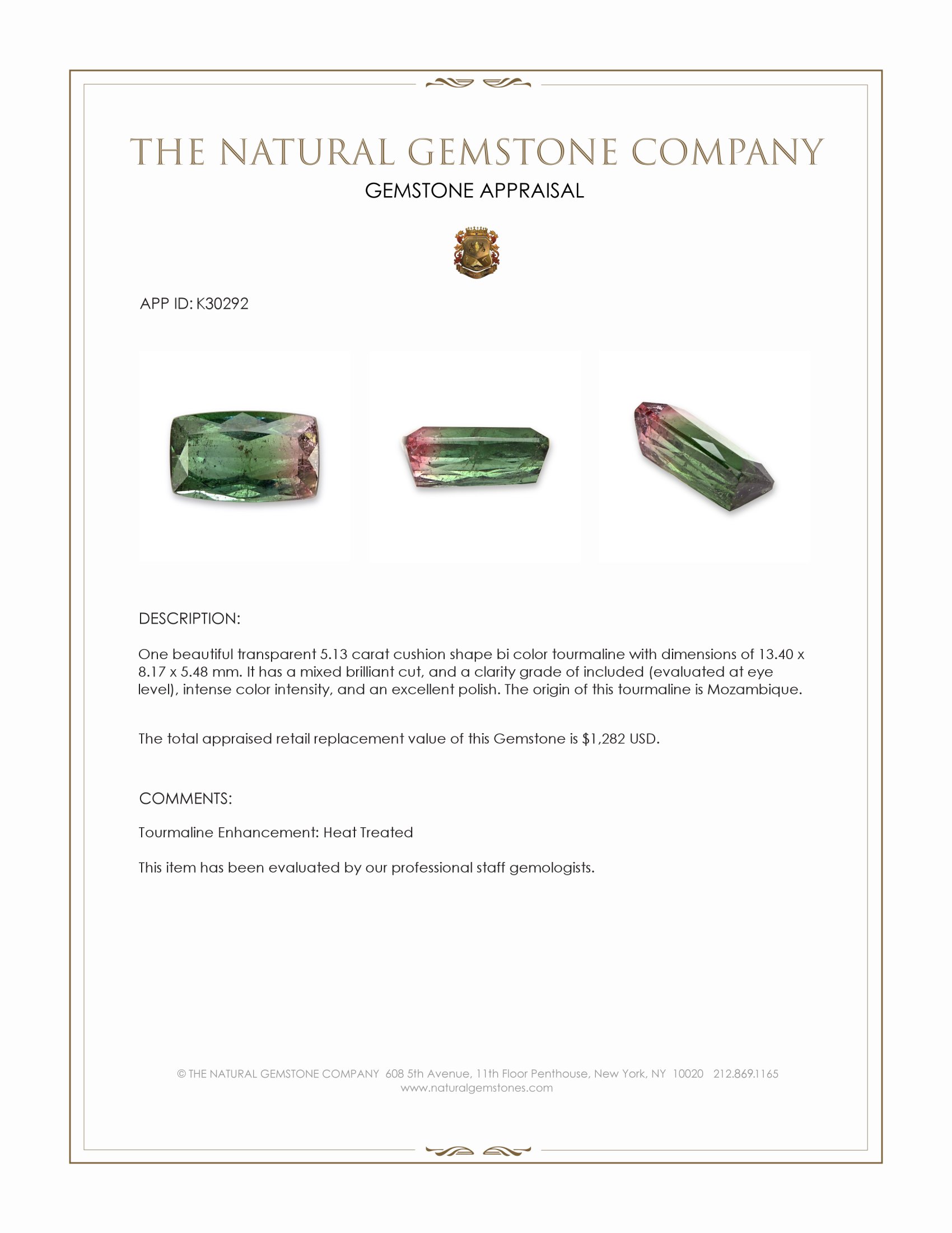 5.13 Ct. Bi Color Tourmaline from Mozambique