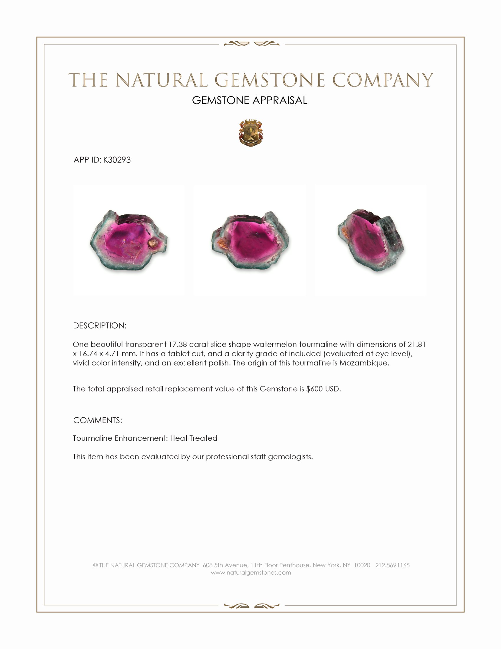 17.38 Ct. Watermelon Tourmaline from Mozambique