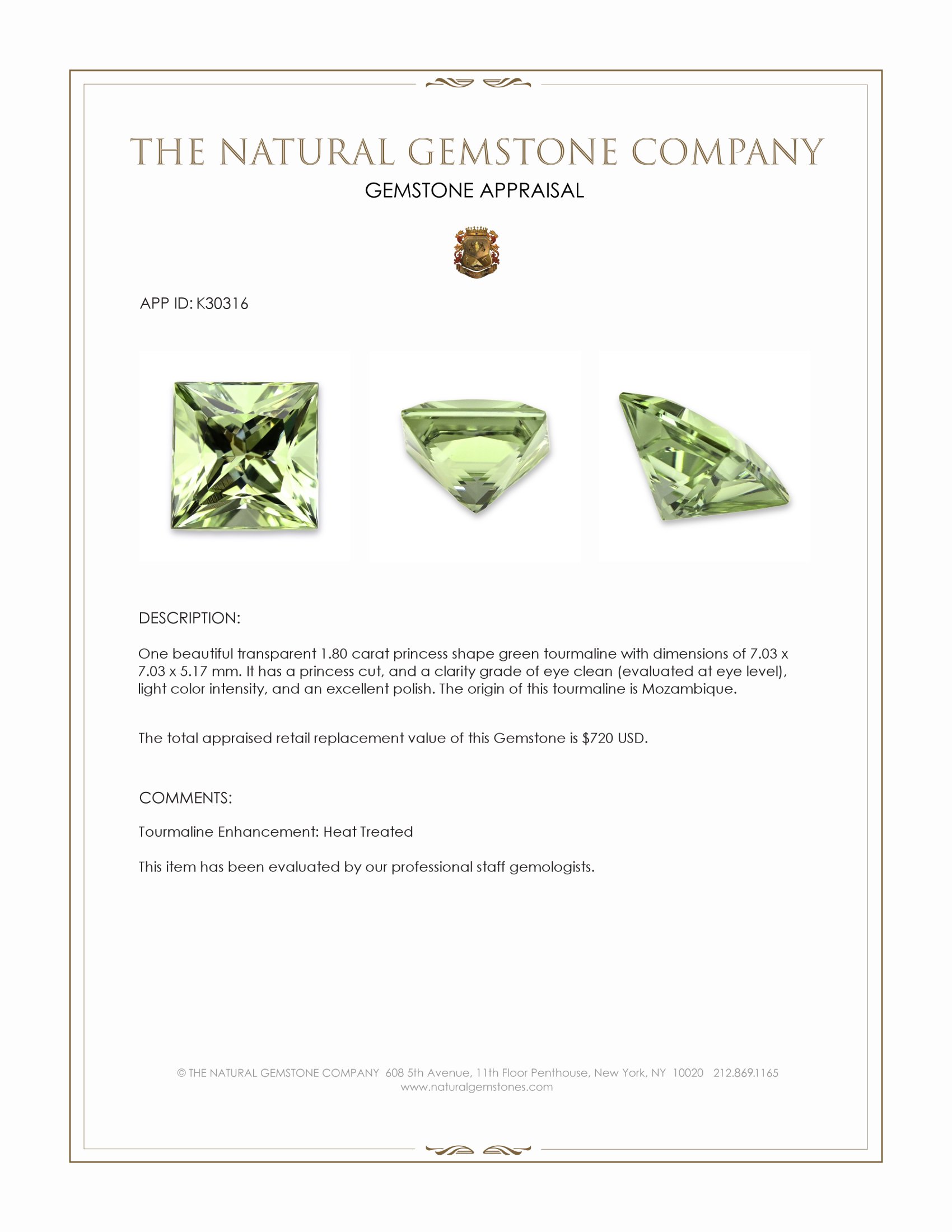 1.80 Ct. Green Tourmaline from Mozambique