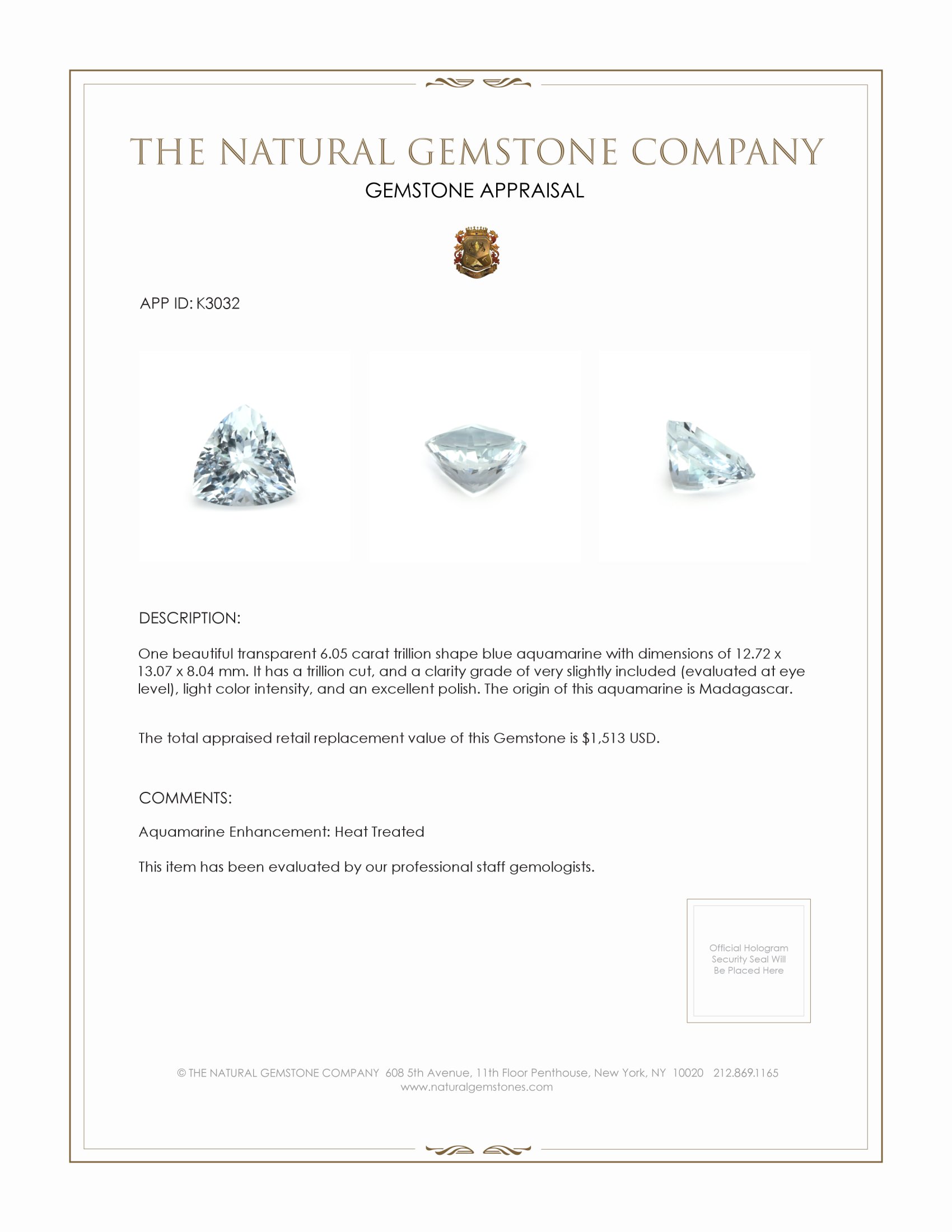 6.05 Ct. Aquamarine from Madagascar