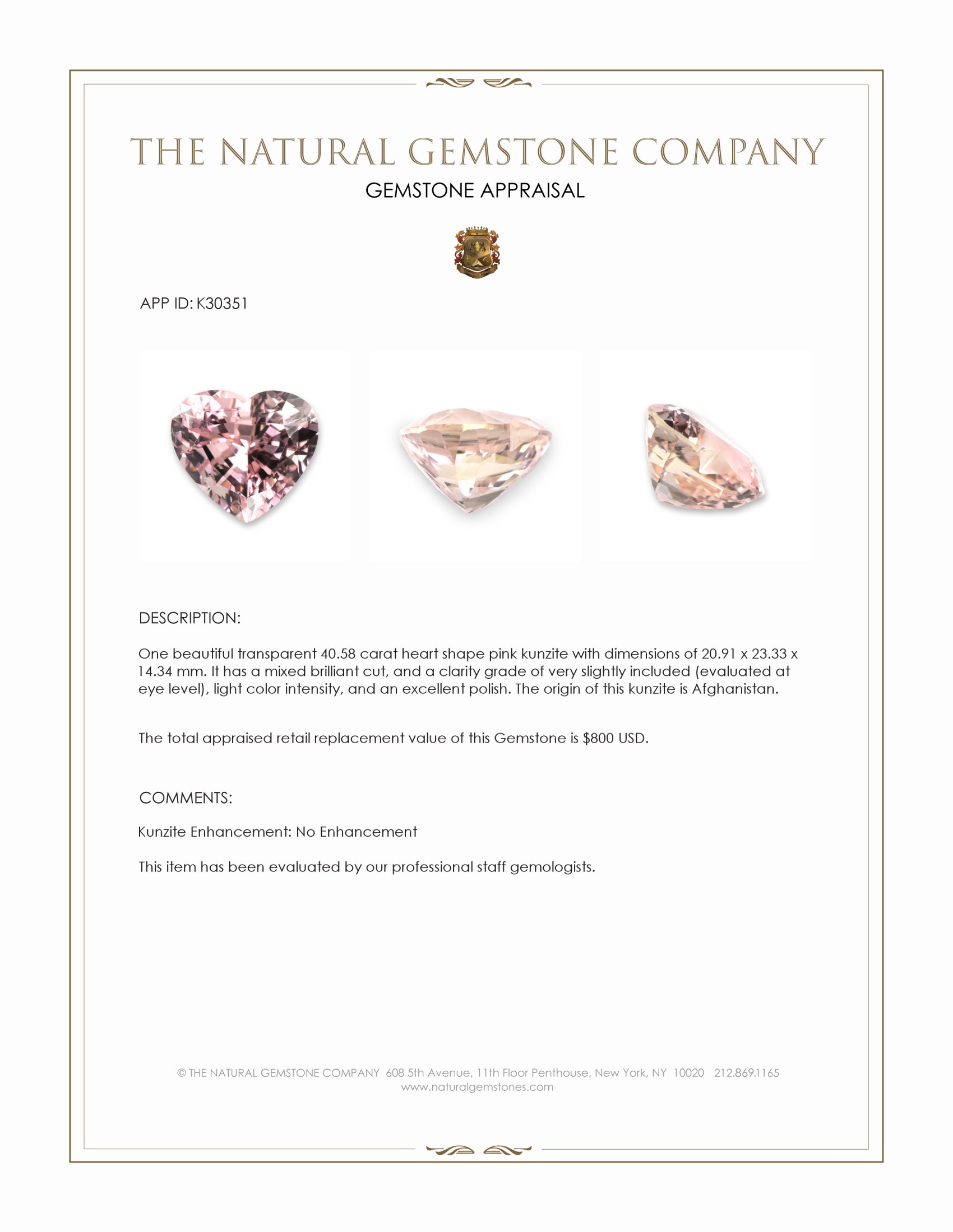 40.58 Ct. Pink Kunzite from Afghanistan