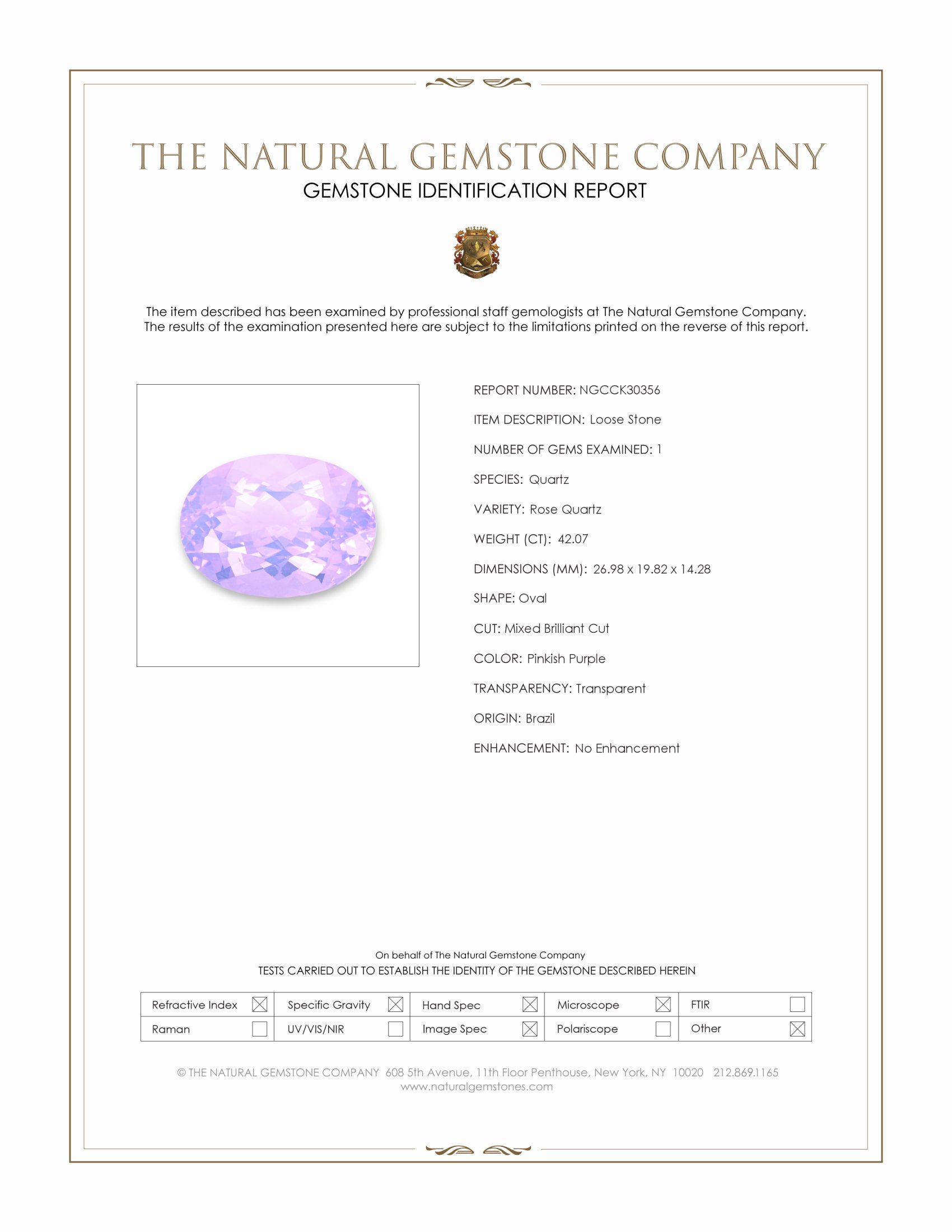 42.07 Ct. Pinkish Purple Rose Quartz from Brazil
