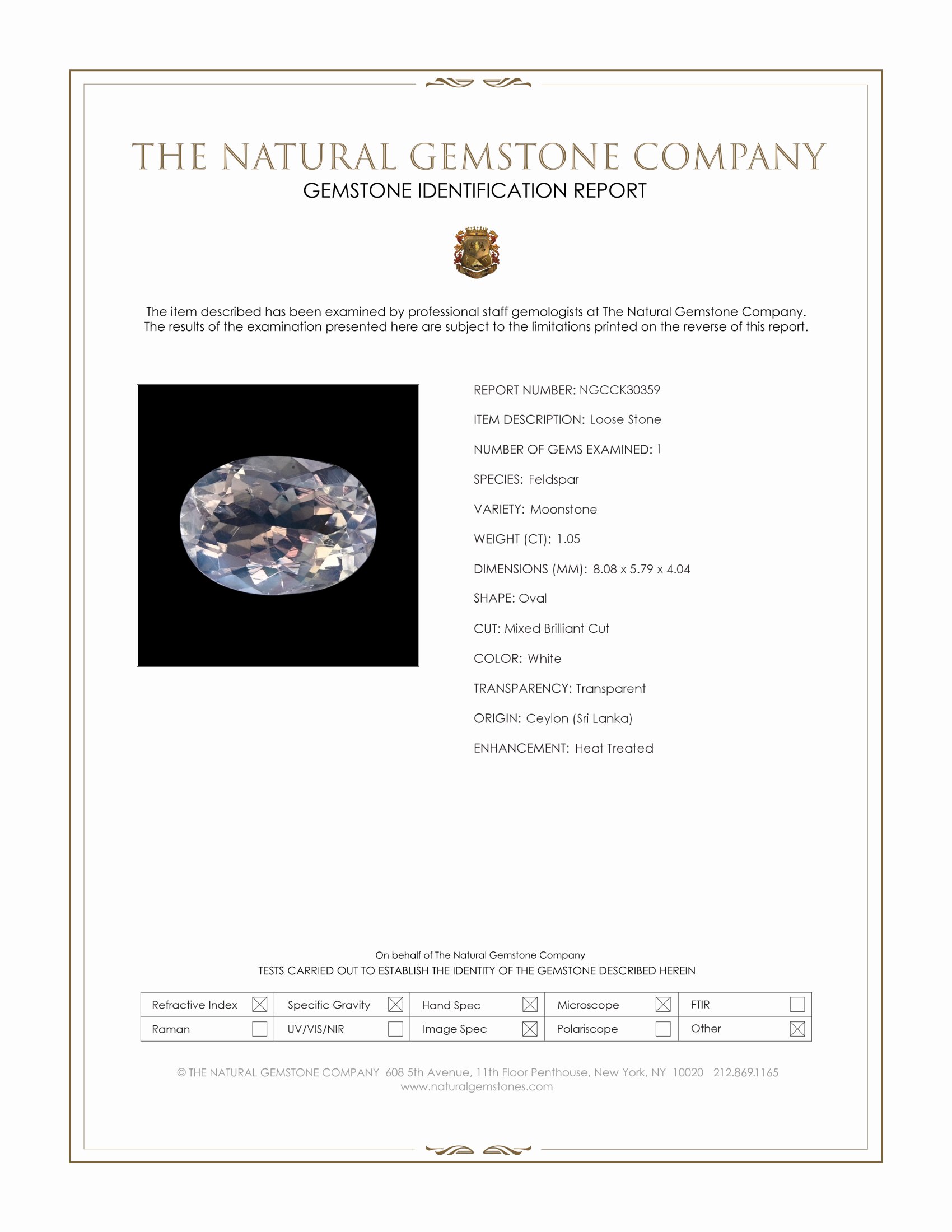 1.05 Ct. White Moonstone from Ceylon (Sri Lanka)