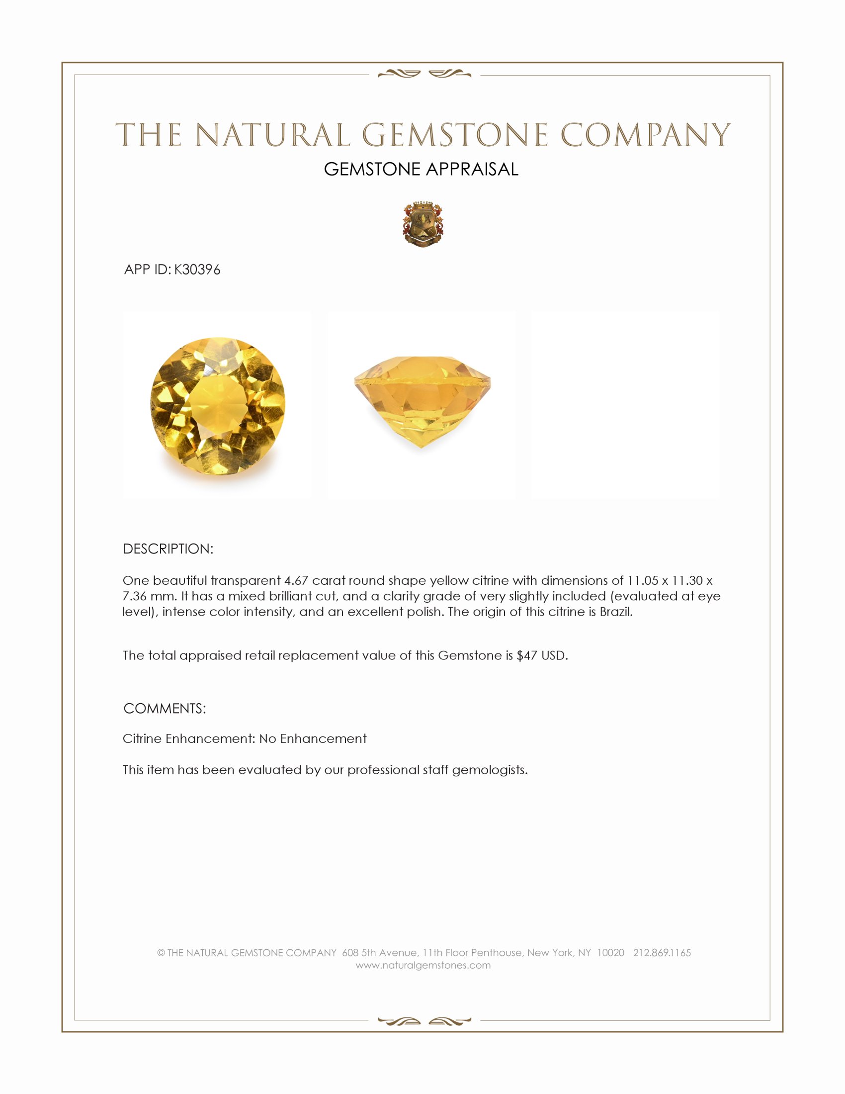 4.67 Ct. Yellow Citrine from Brazil