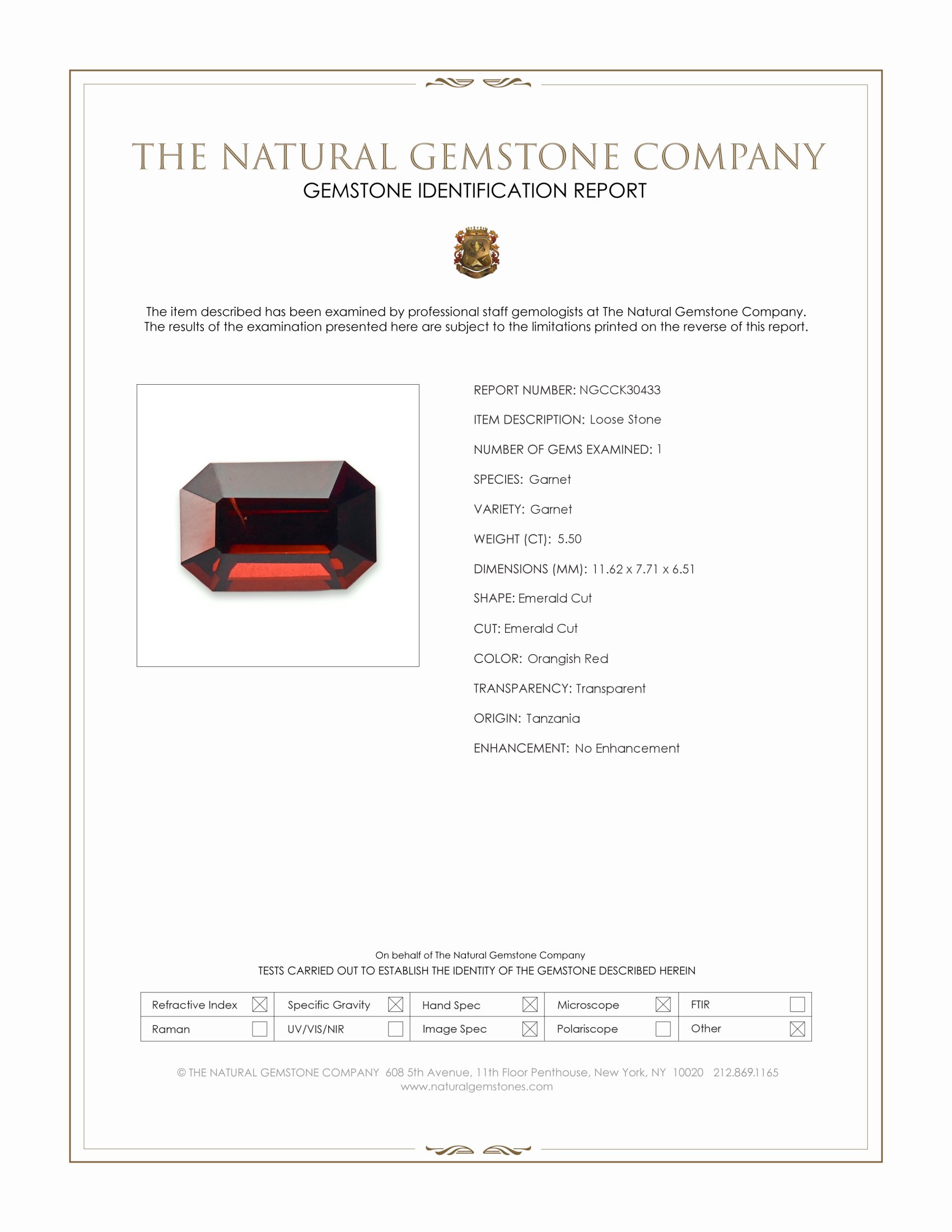 5.50 Ct. Orangish Red Garnet from Tanzania