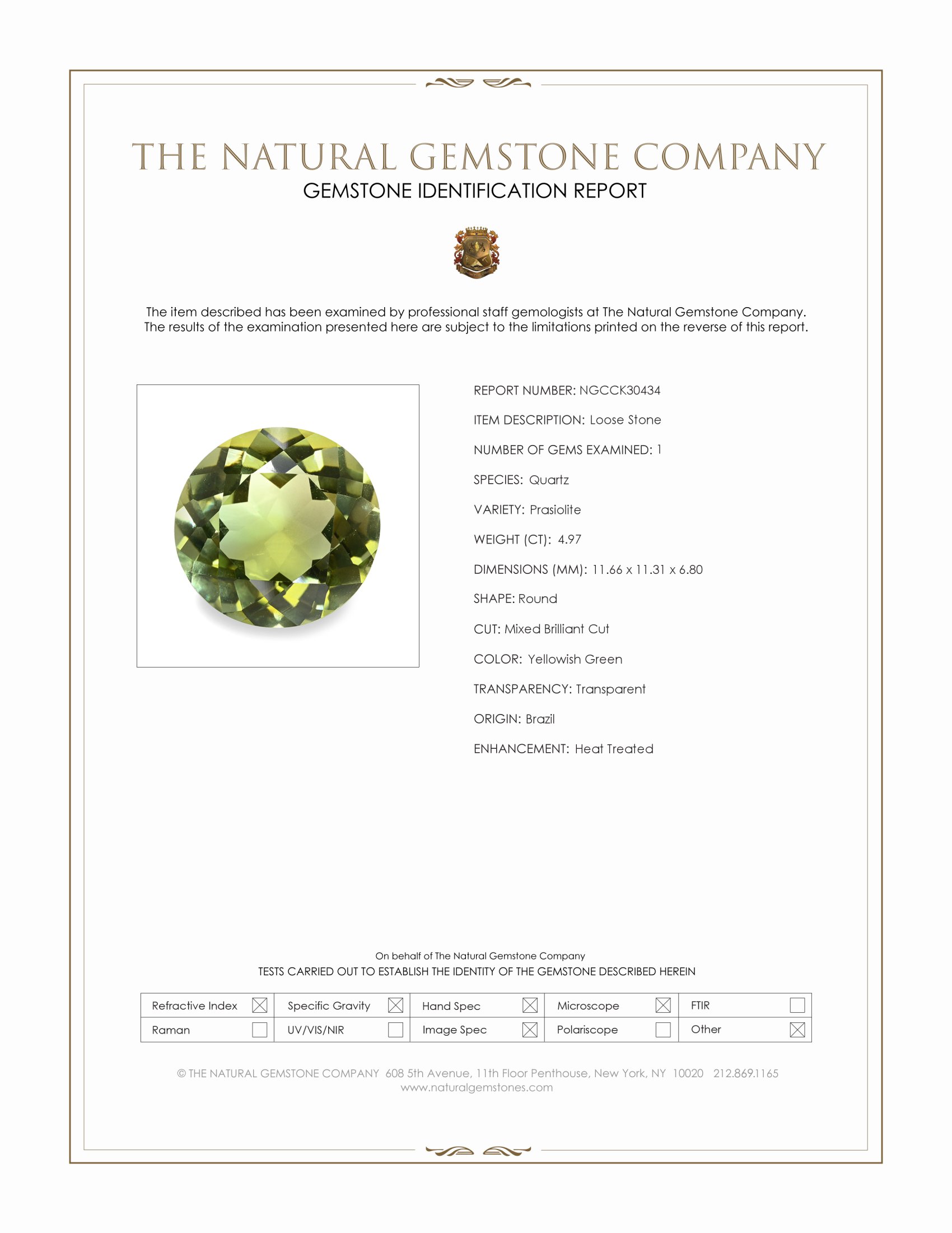 4.97 Ct. Yellowish Green Prasiolite from Brazil