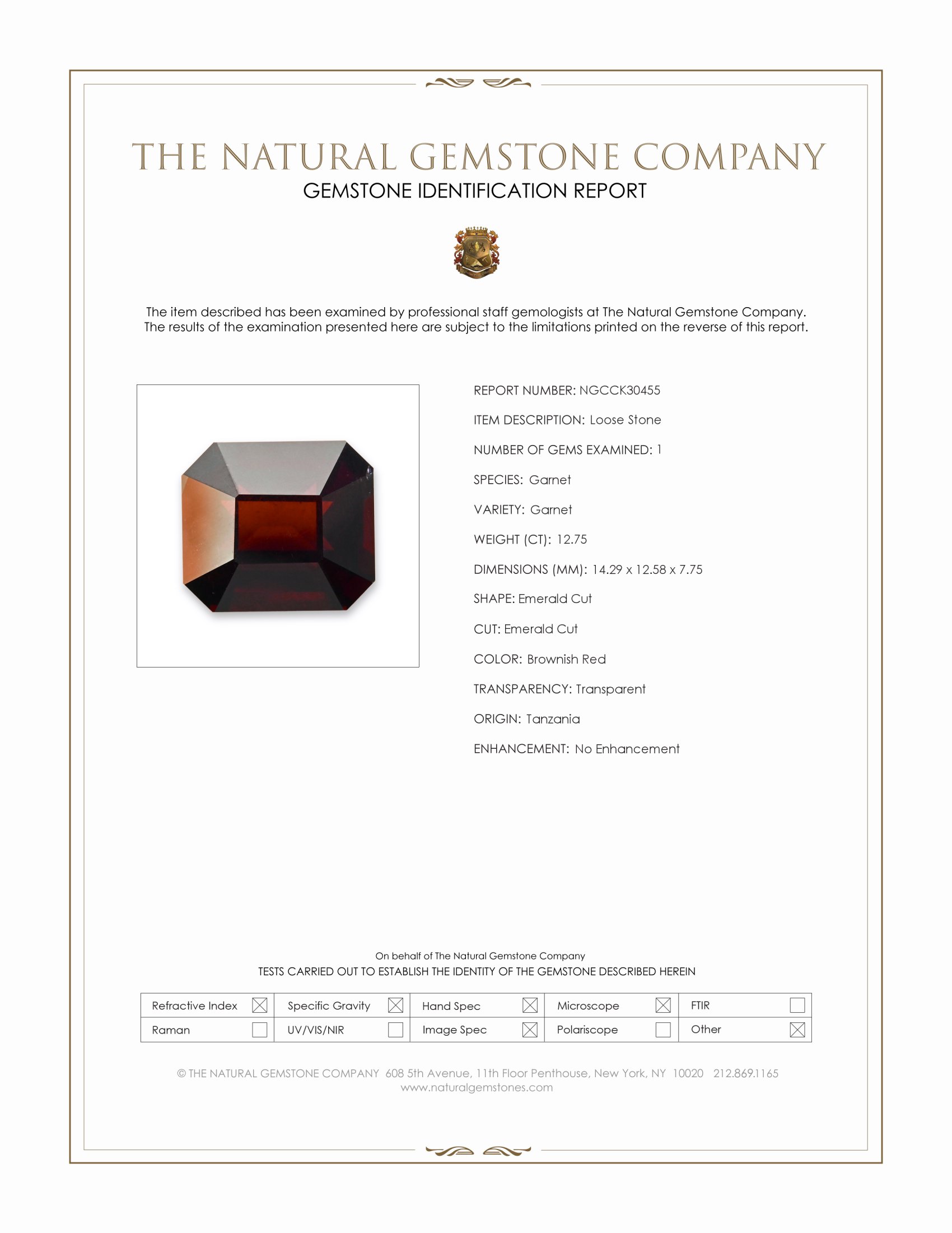 12.75 Ct. Brownish Red Garnet from Tanzania