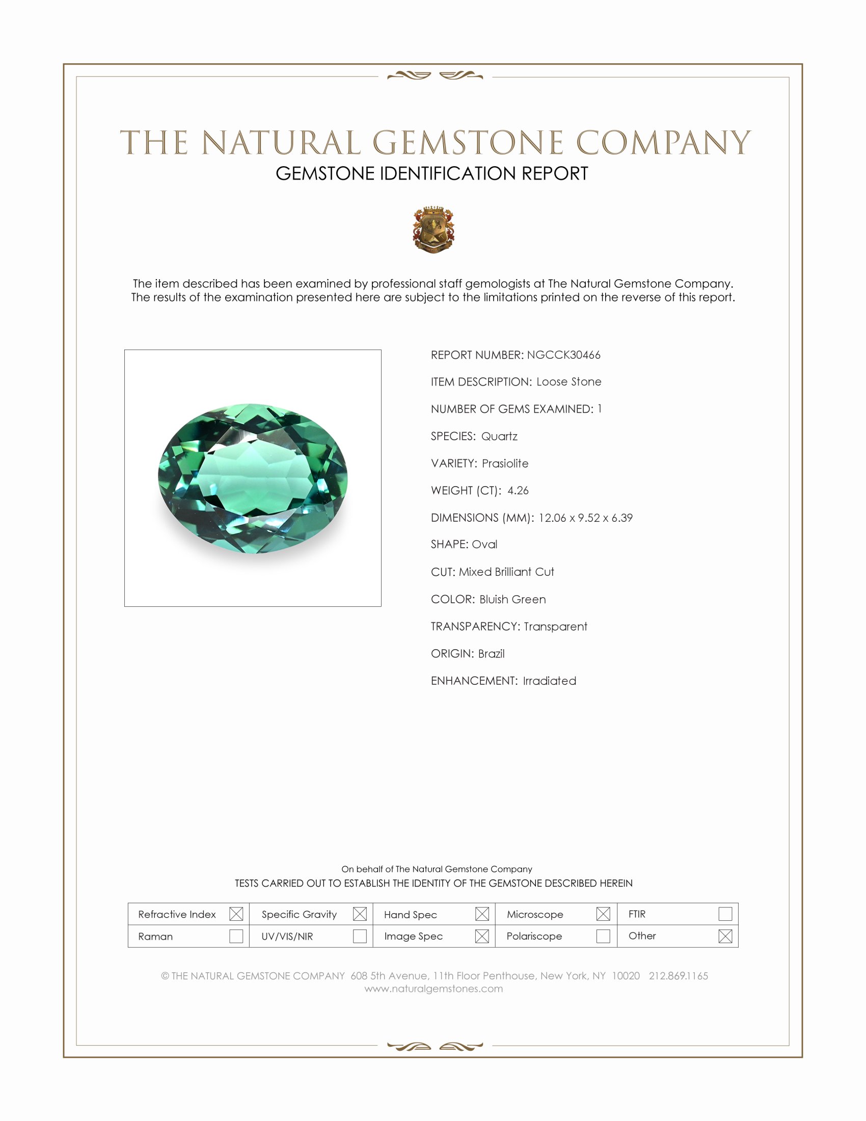 4.26 Ct. Bluish Green Prasiolite from Brazil