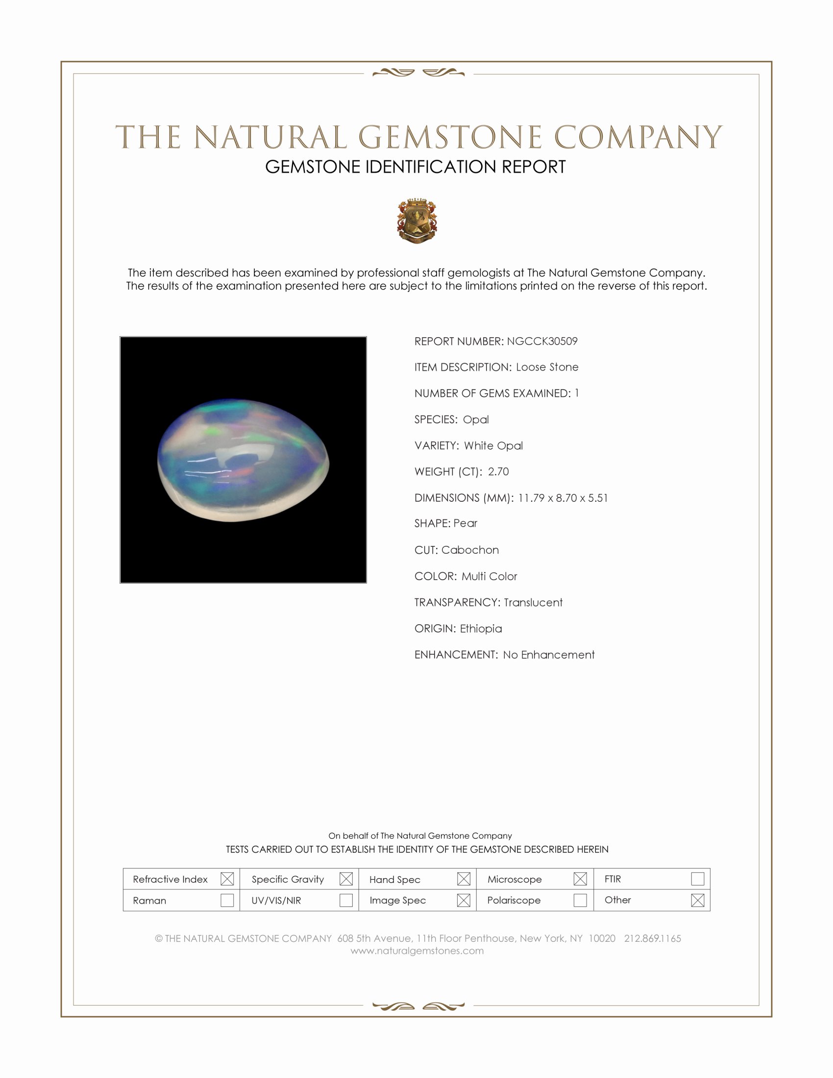 2.70 Ct. Multi Color Cabochon White Opal (Light Opal) from Ethiopia