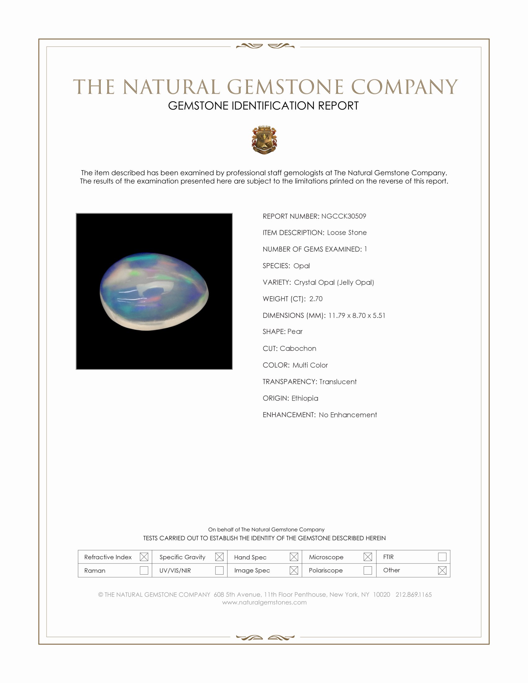 2.70 Ct. Multi Color Cabochon Crystal Opal (Jelly Opal) from Ethiopia