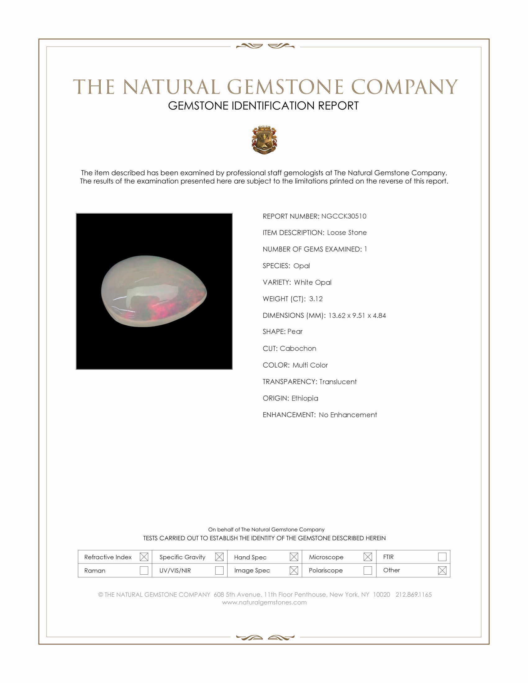 3.12 Ct. Multi Color Cabochon White Opal (Light Opal) from Ethiopia