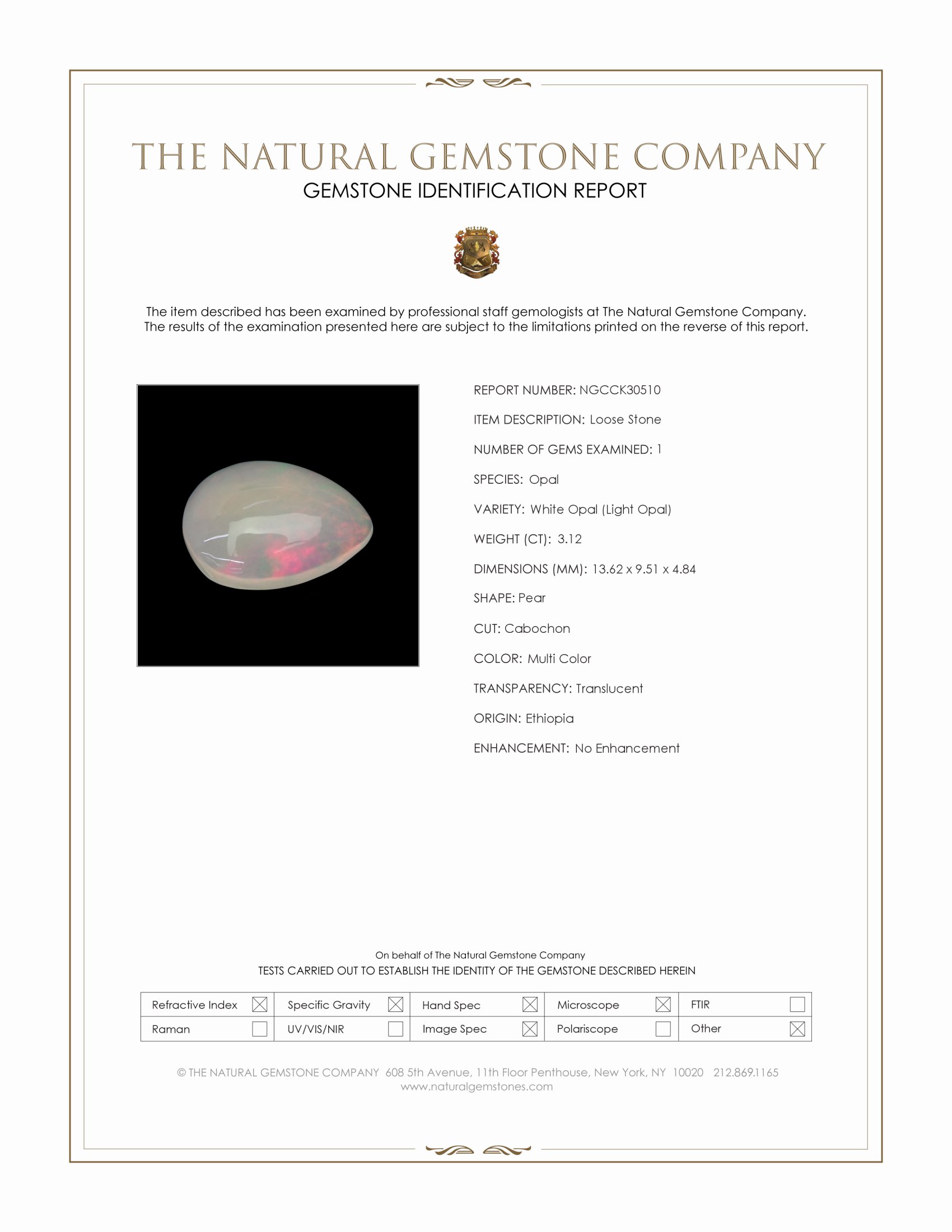 3.12 Ct. Multi Color Cabochon White Opal (Light Opal) from Ethiopia
