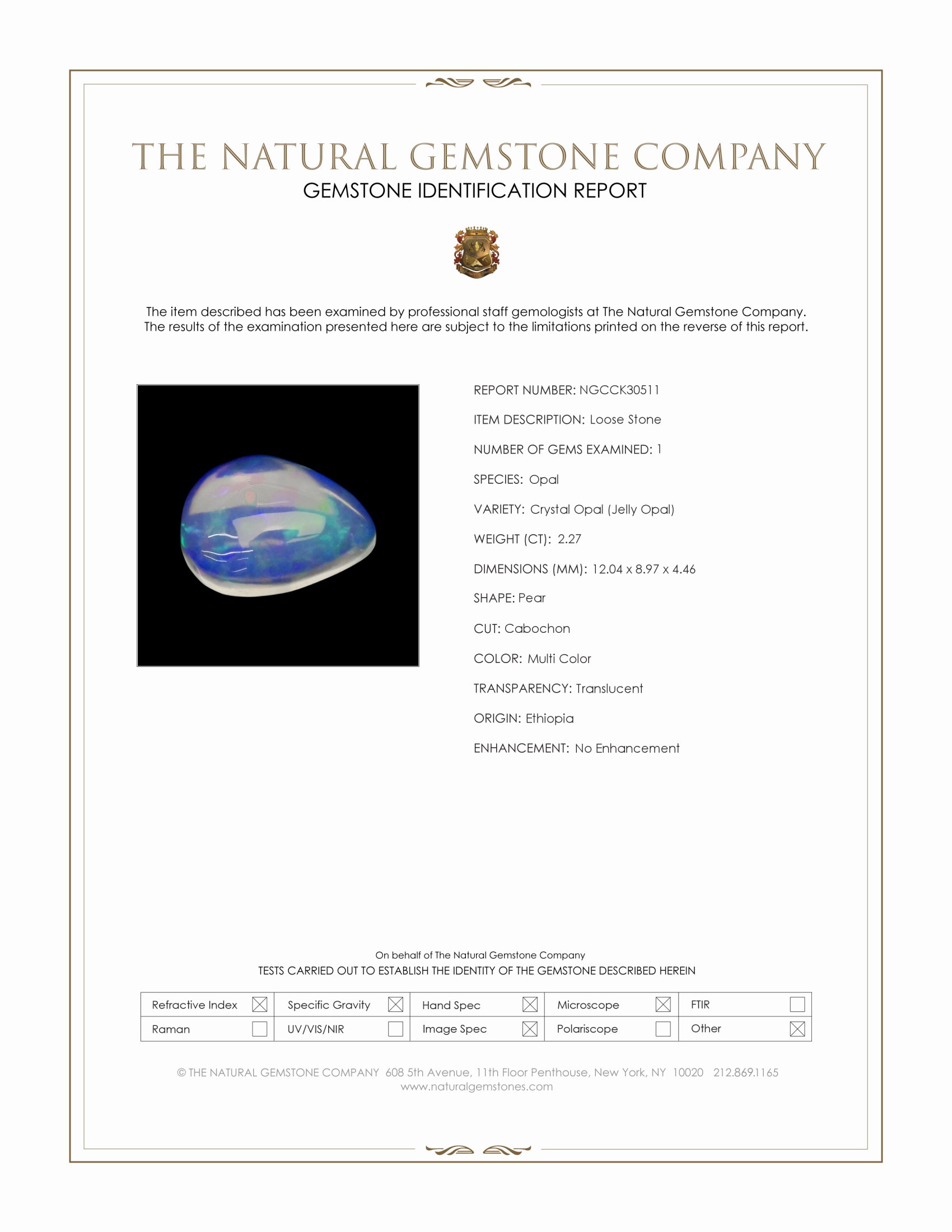 2.27 Ct. Multi Color Cabochon Crystal Opal (Jelly Opal) from Ethiopia