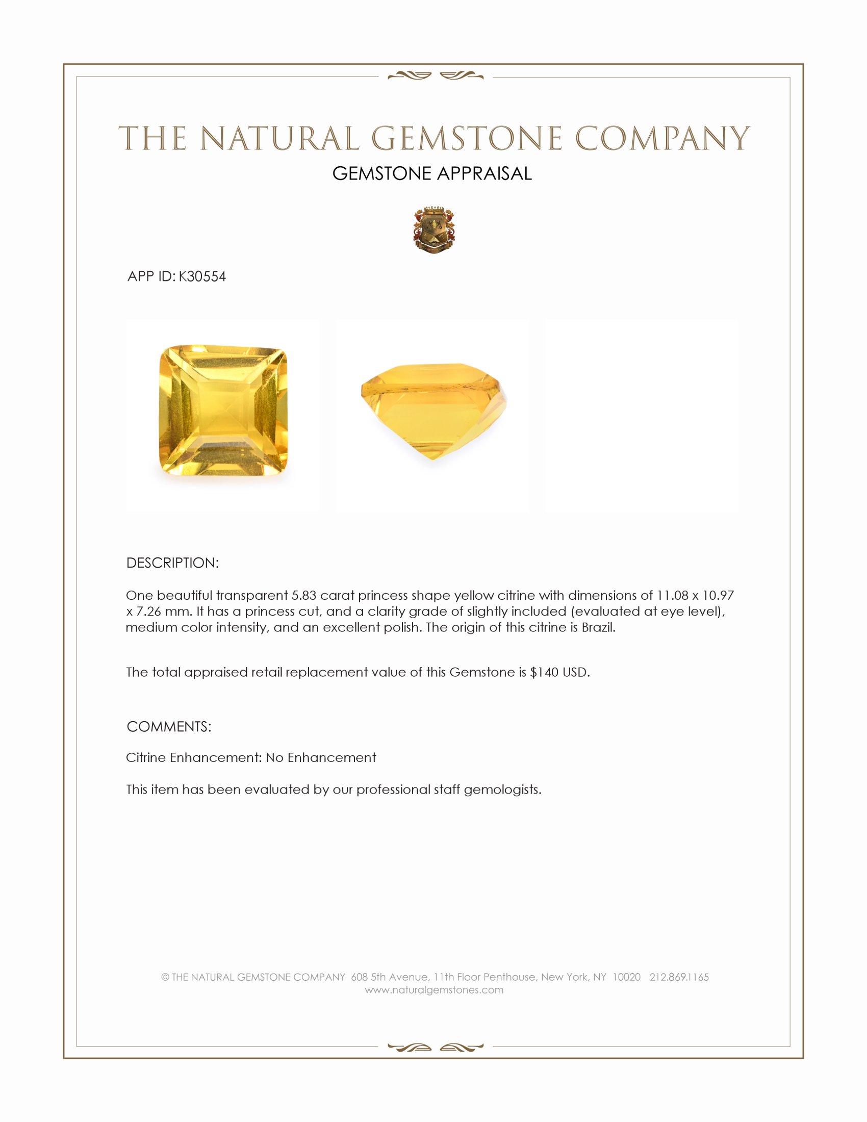 5.83 Ct. Yellow Citrine from Brazil