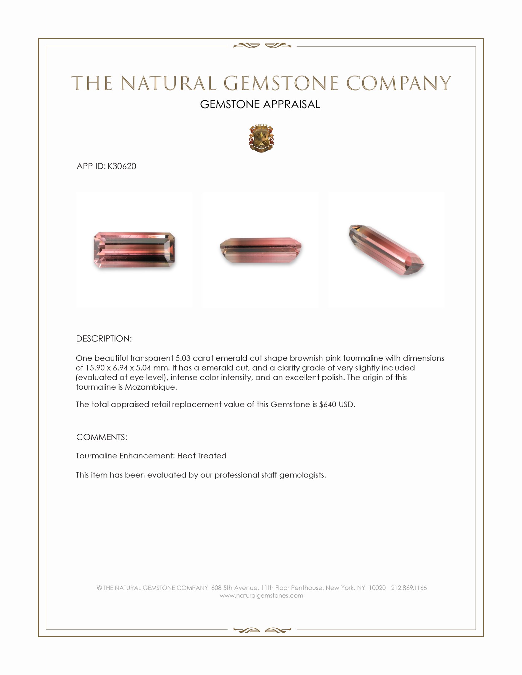 5.03 Ct. Brownish Pink Tourmaline from Mozambique