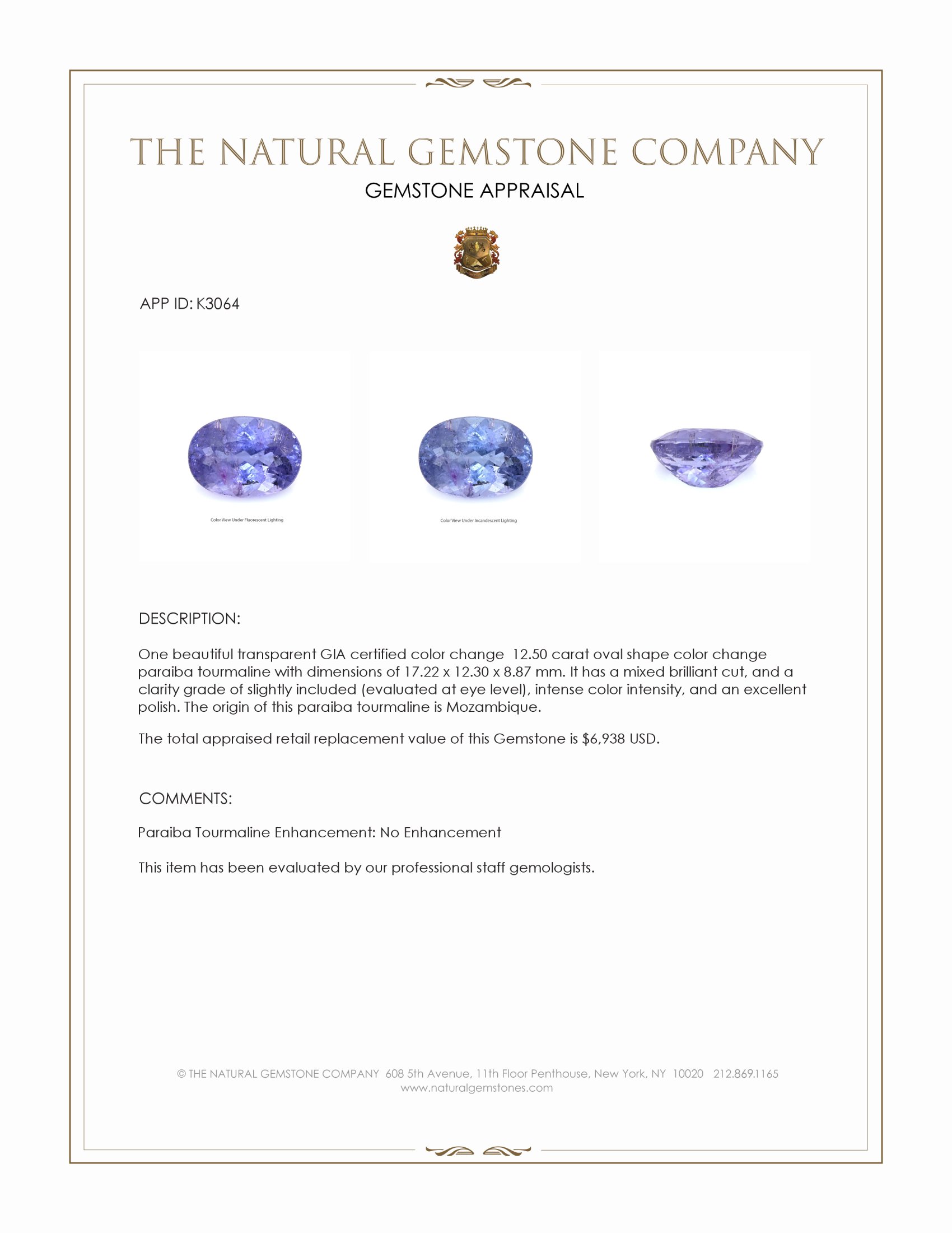 12.50 Ct. Paraiba Tourmaline from Mozambique