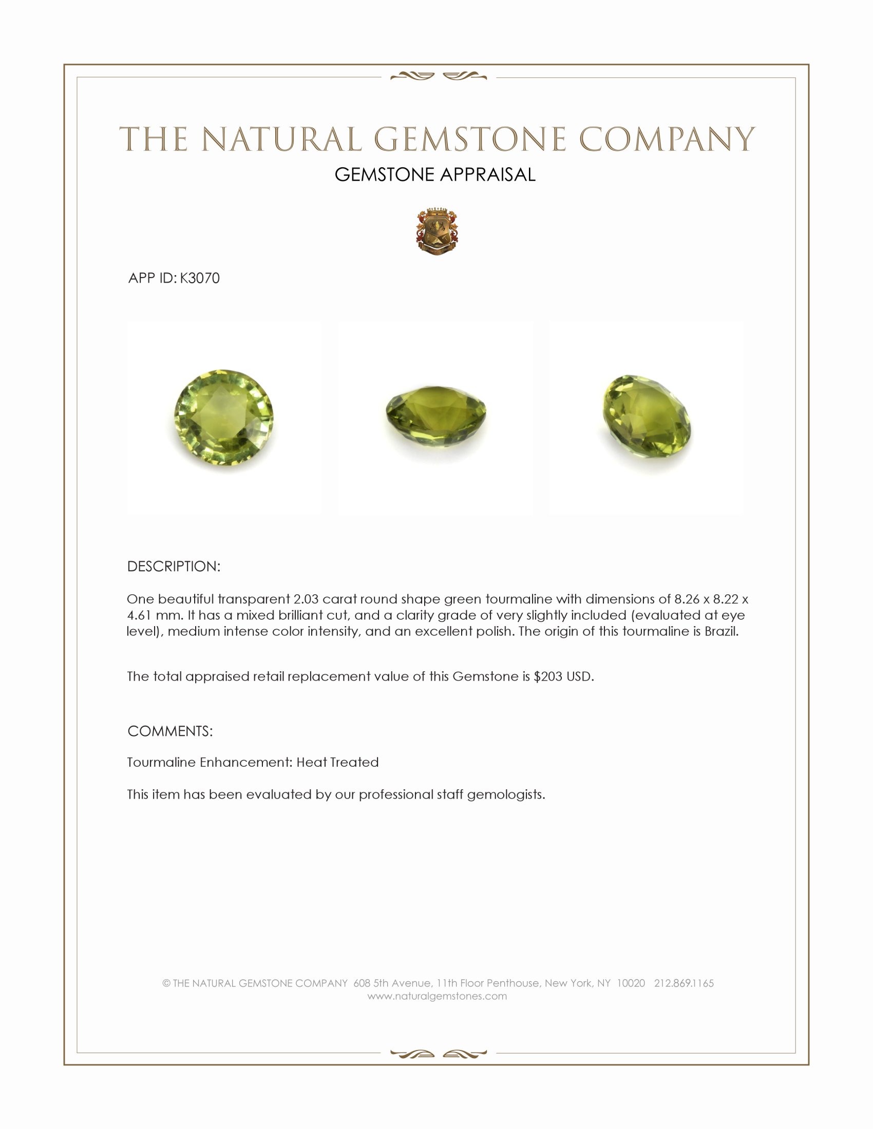 2.03 Ct. Tourmaline from Brazil