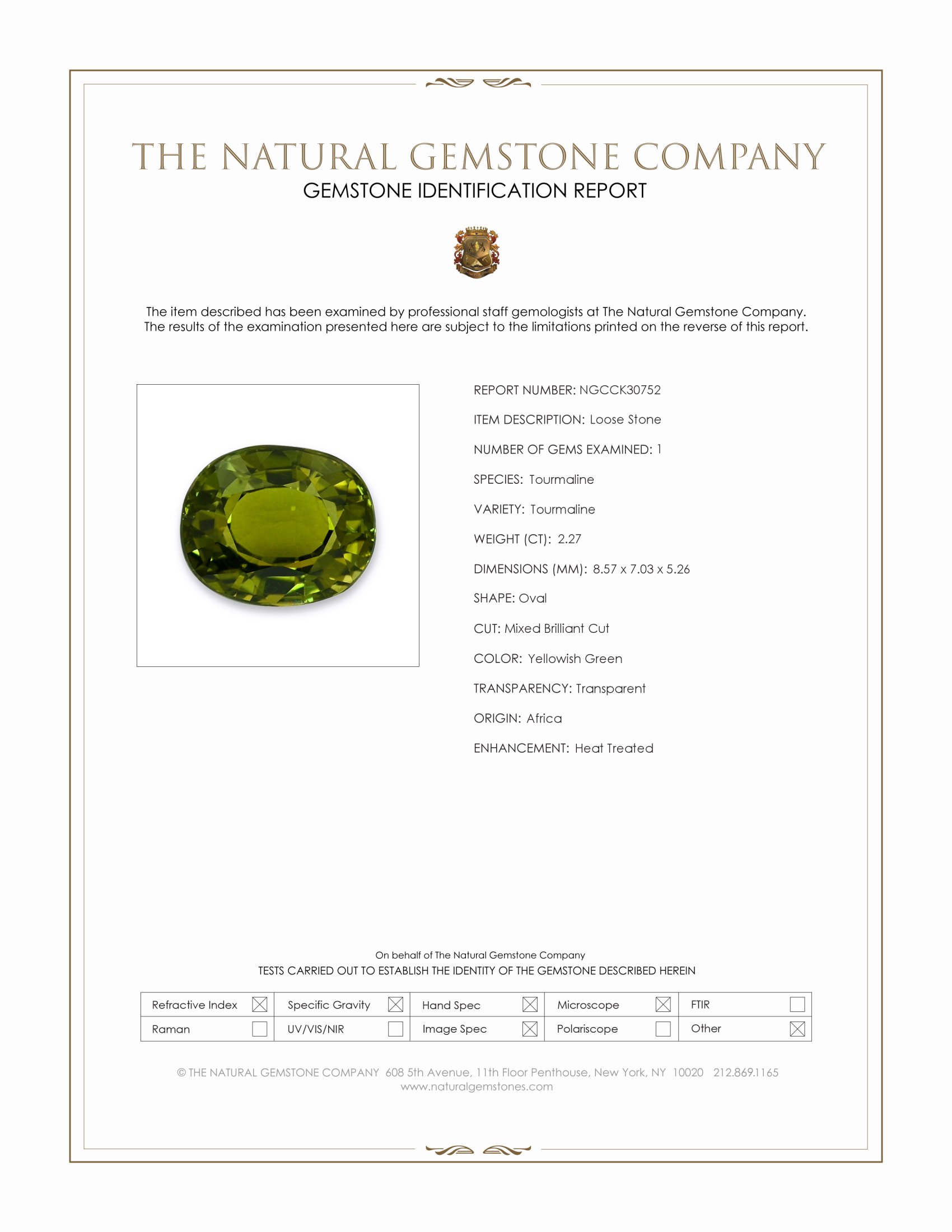 2.27 Ct. Yellowish Green Tourmaline from Africa
