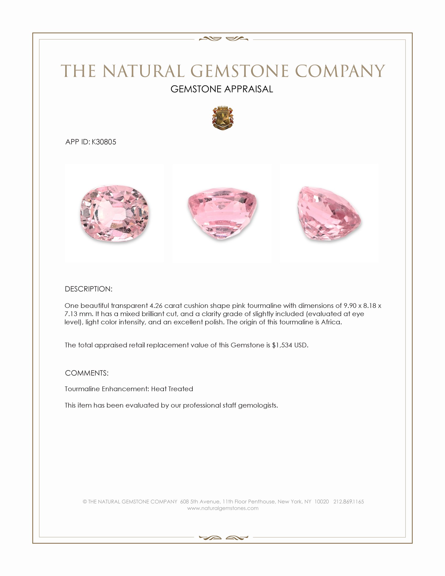 4.26 Ct. Pink Tourmaline from Africa
