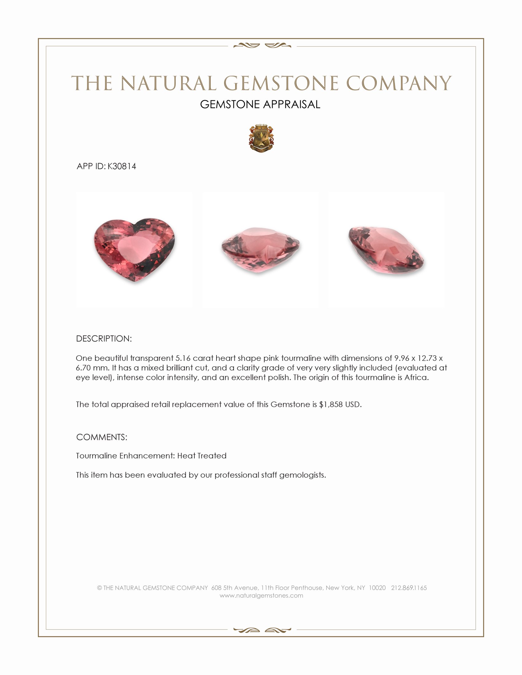 5.16 Ct. Pink Tourmaline from Africa