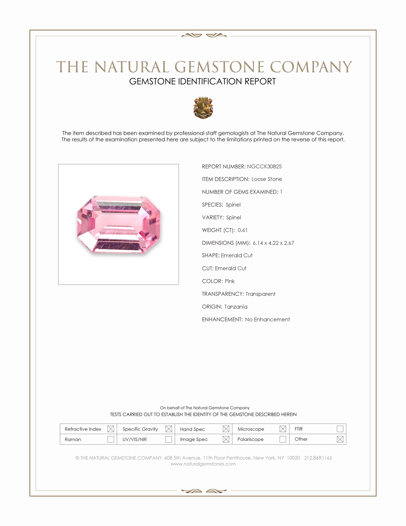 0.61 Ct. Pink Spinel from Tanzania