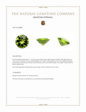 1.14 Ct. Green (Lime Green) Peridot from Burma (Myanmar) Appraisal