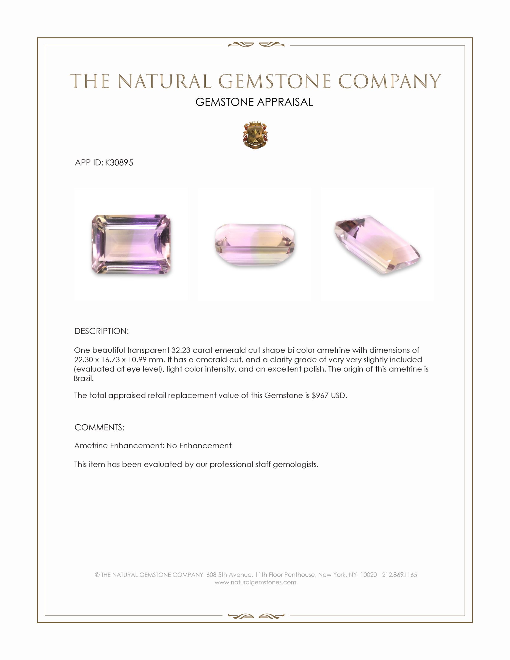 32.23 Ct. Bi Color Ametrine from Brazil
