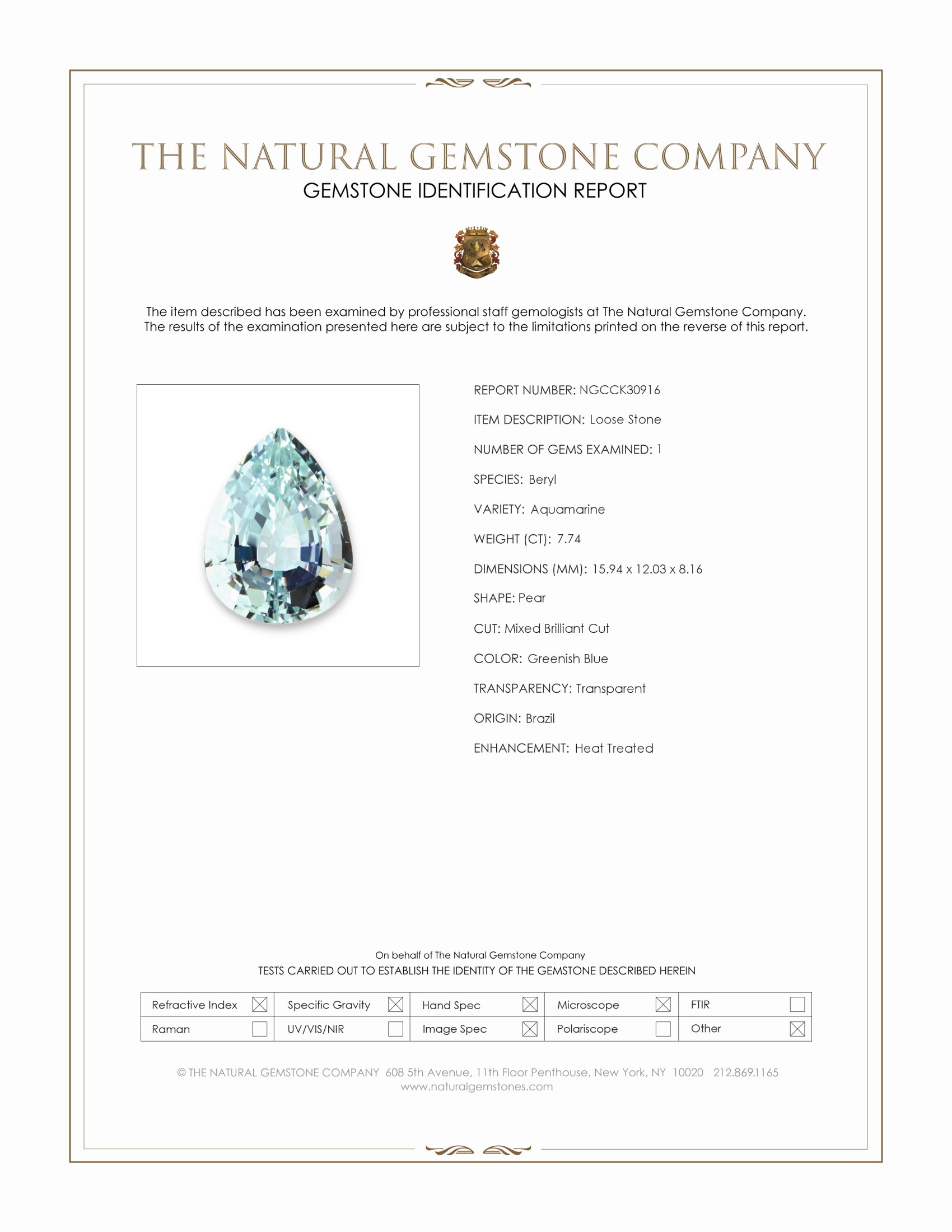 7.74 Ct. Greenish Blue Aquamarine from Brazil
