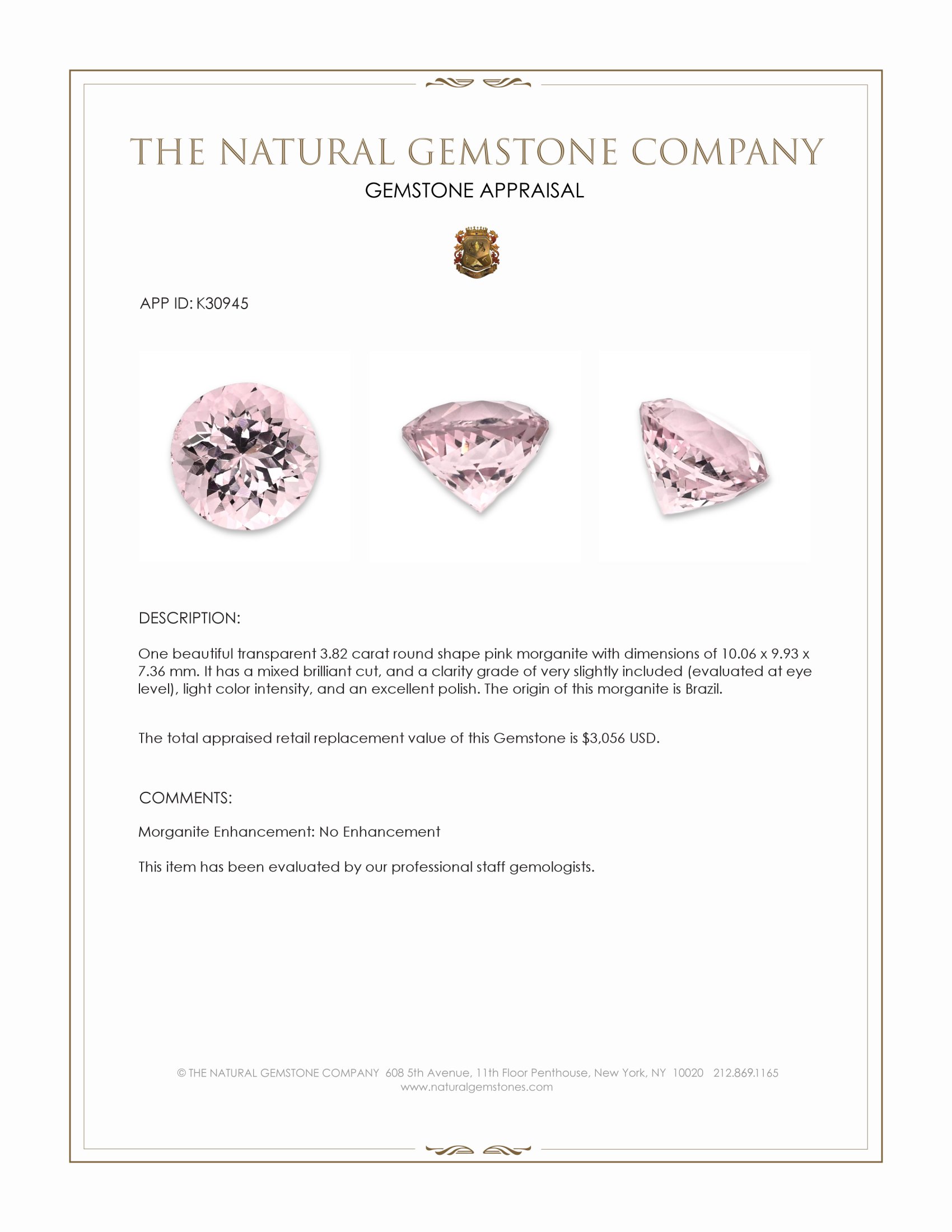 3.82 Ct. Pink Morganite from Brazil