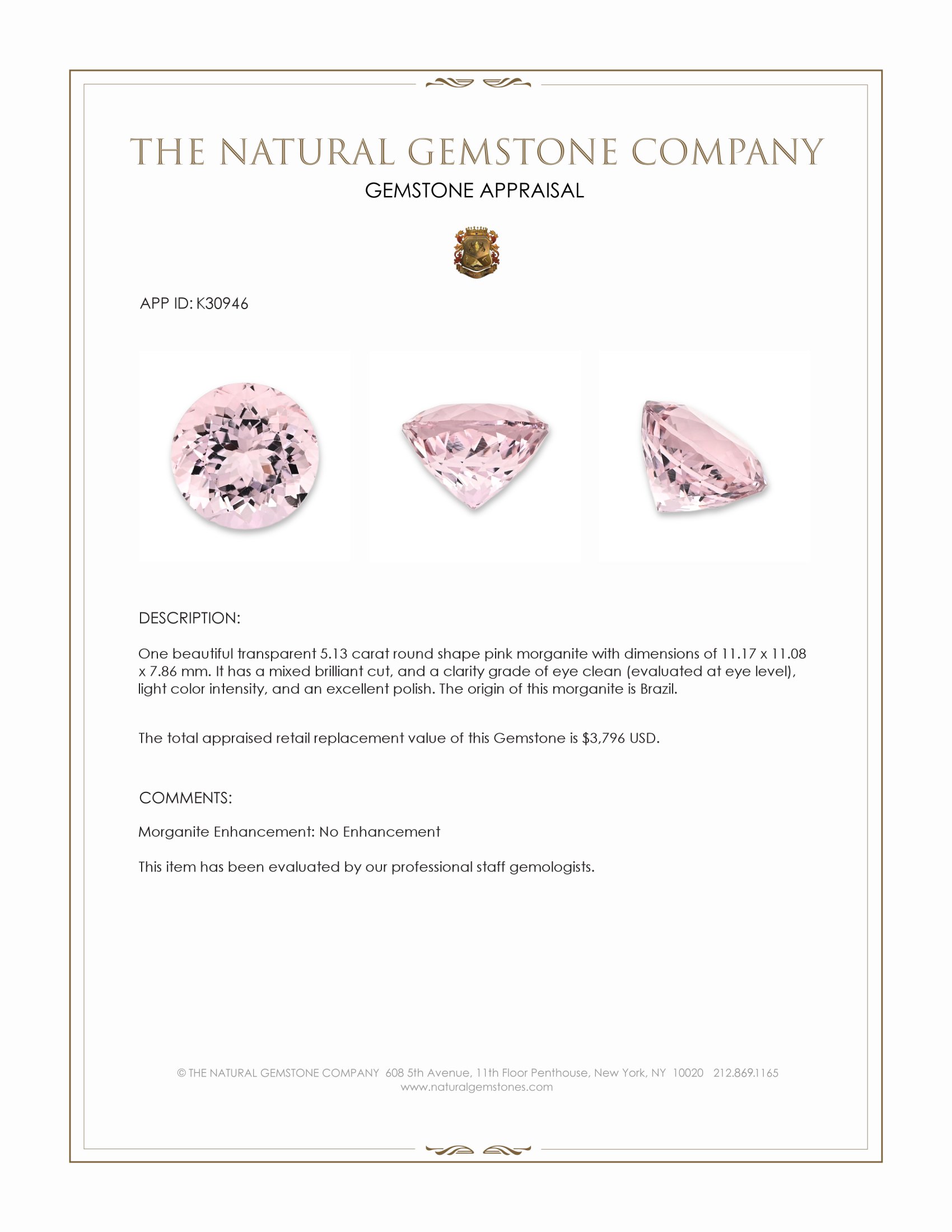 5.13 Ct. Pink Morganite from Brazil