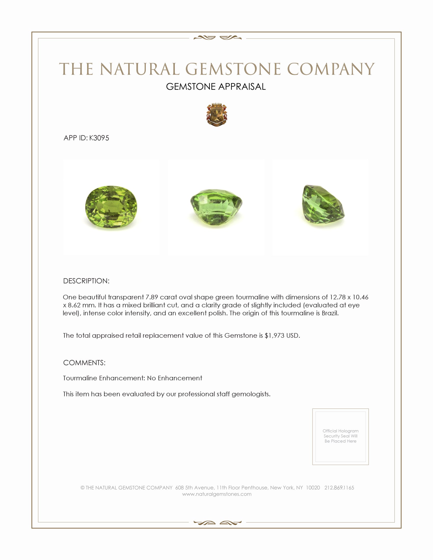 7.89 Ct. Tourmaline from Brazil