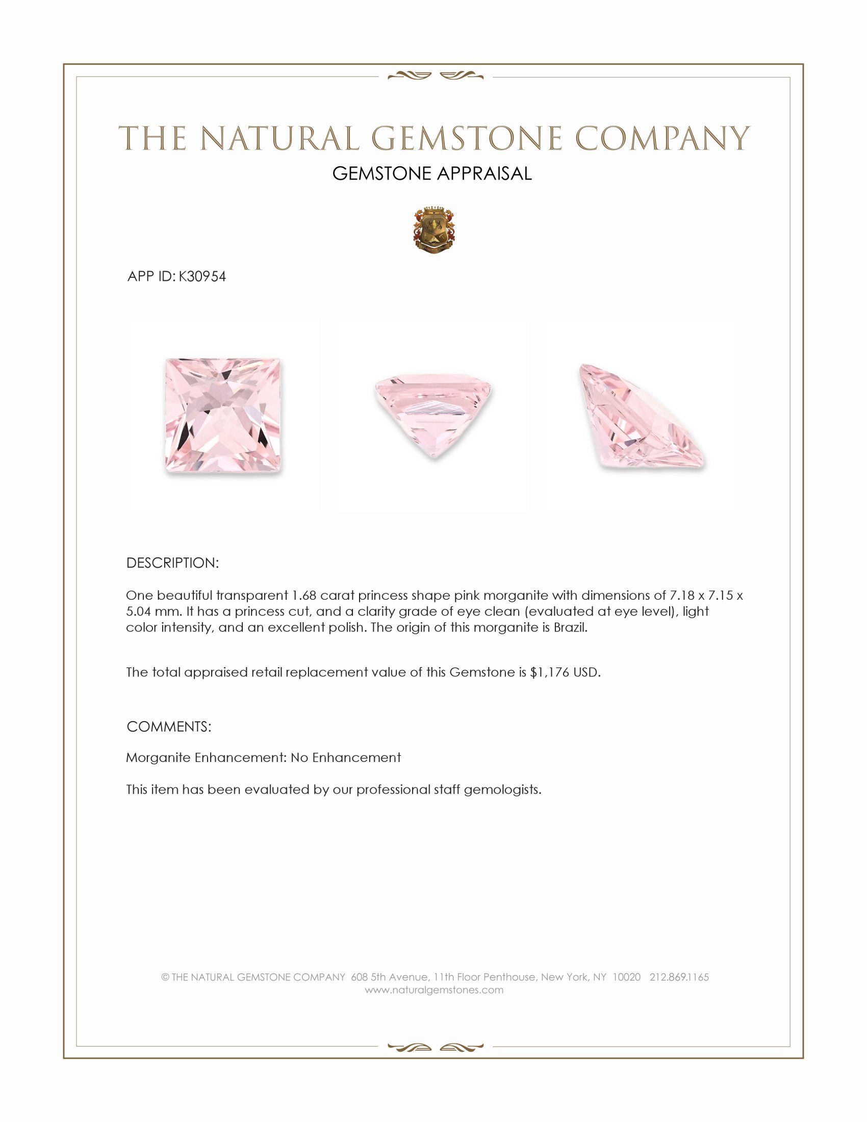 1.68 Ct. Pink Morganite from Brazil