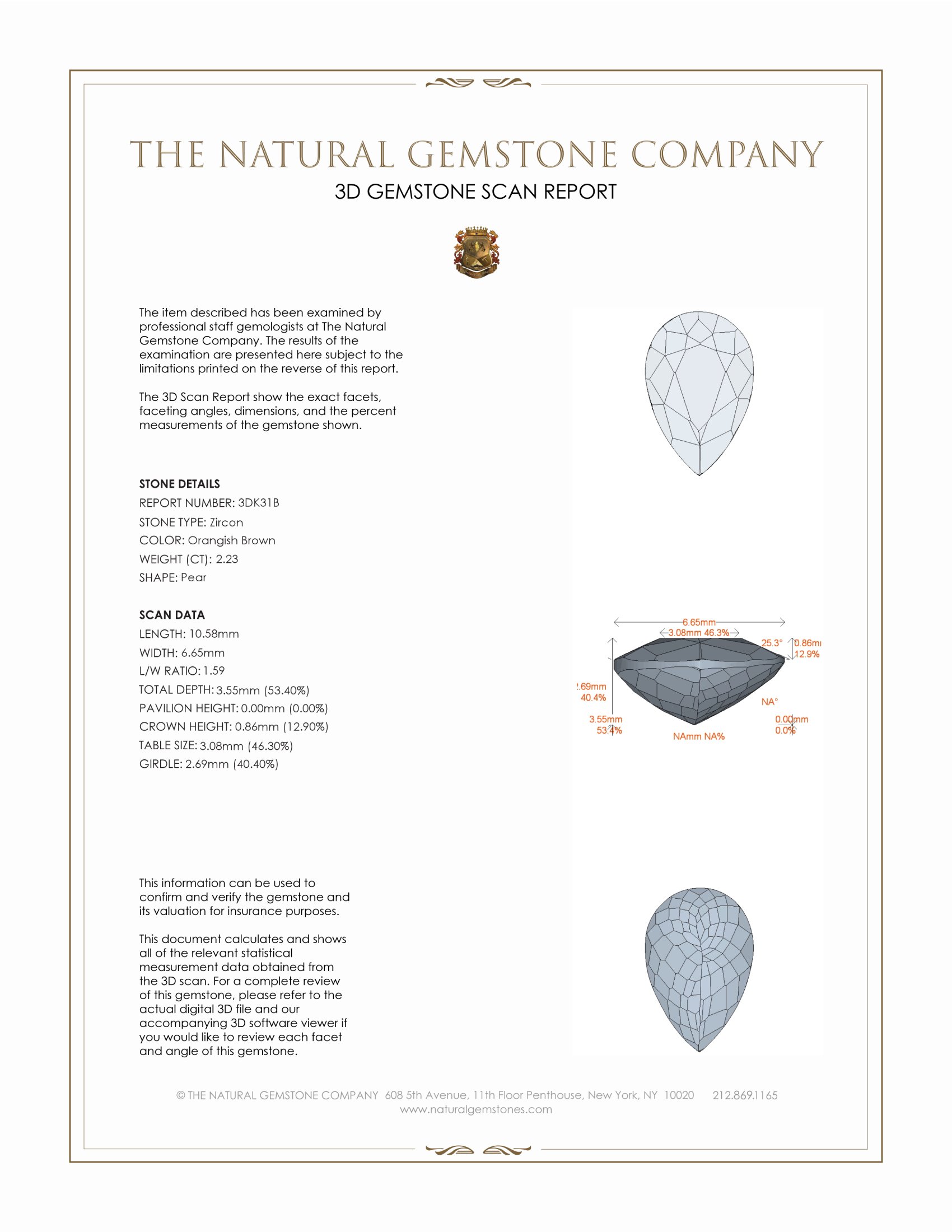 2.23 Ct. Zircon from Ceylon (Sri Lanka)