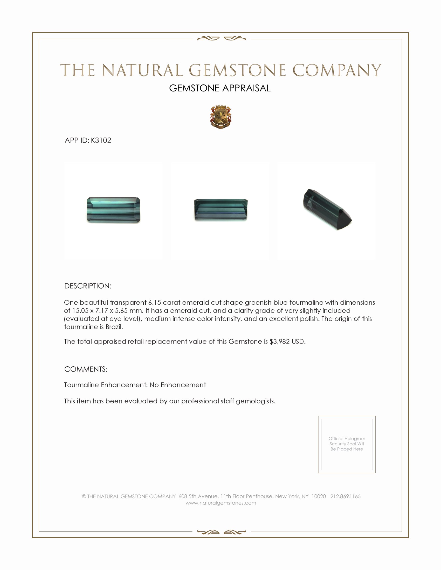 6.15 Ct. Tourmaline from Brazil