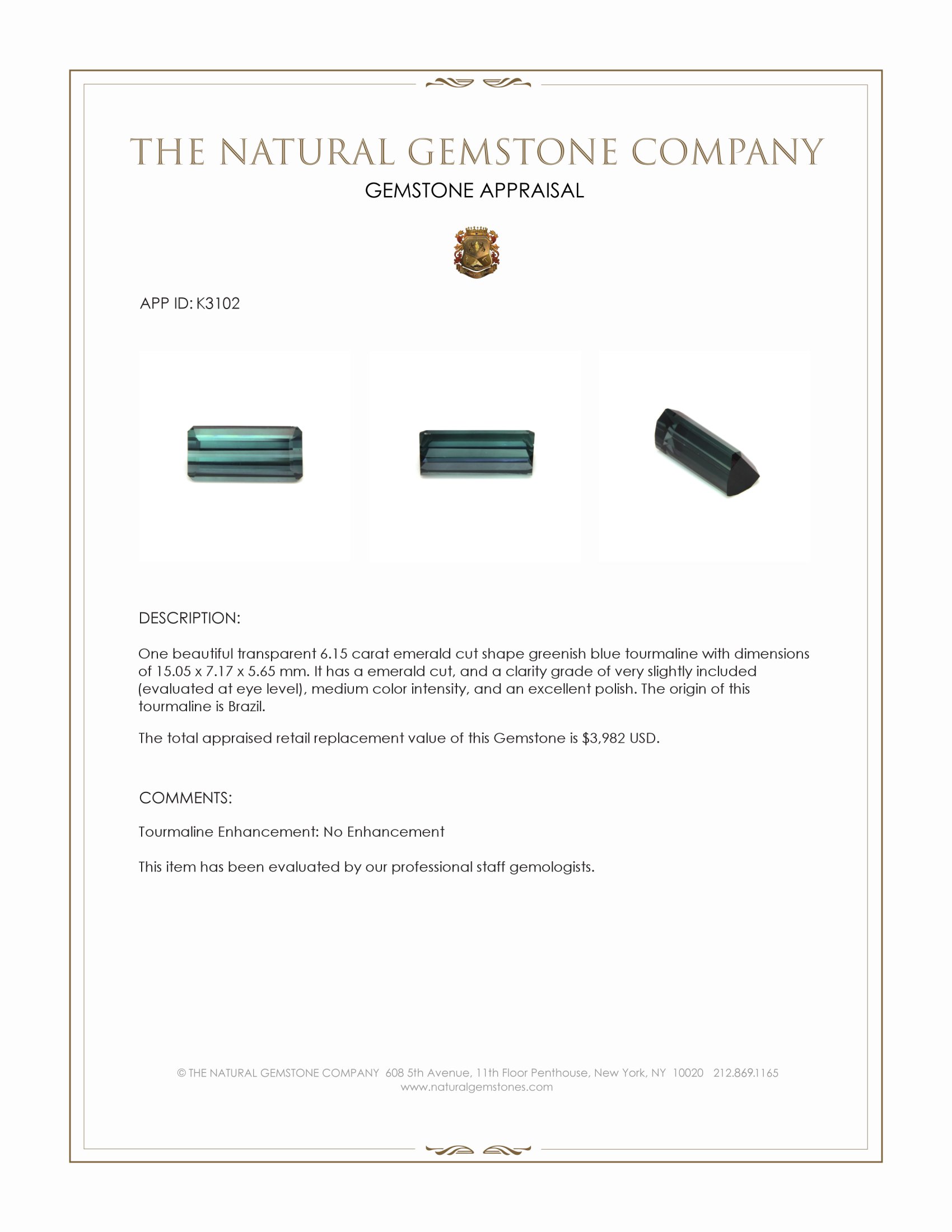 6.15 Ct. Tourmaline from Brazil